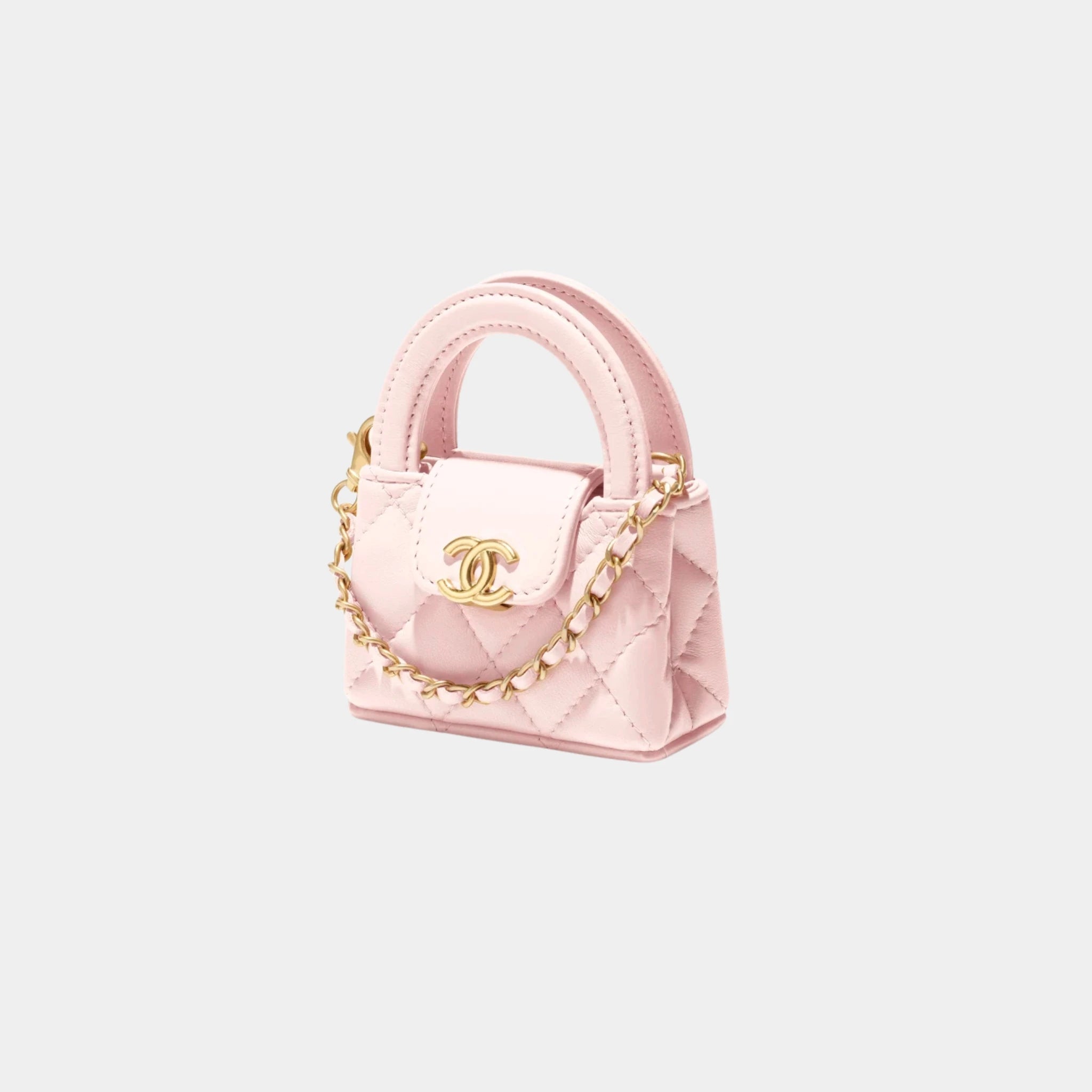 Chanel Mini Bag Charm Shiny Lambskin &amp; Gold-Tone Metal, Light Pink, Front