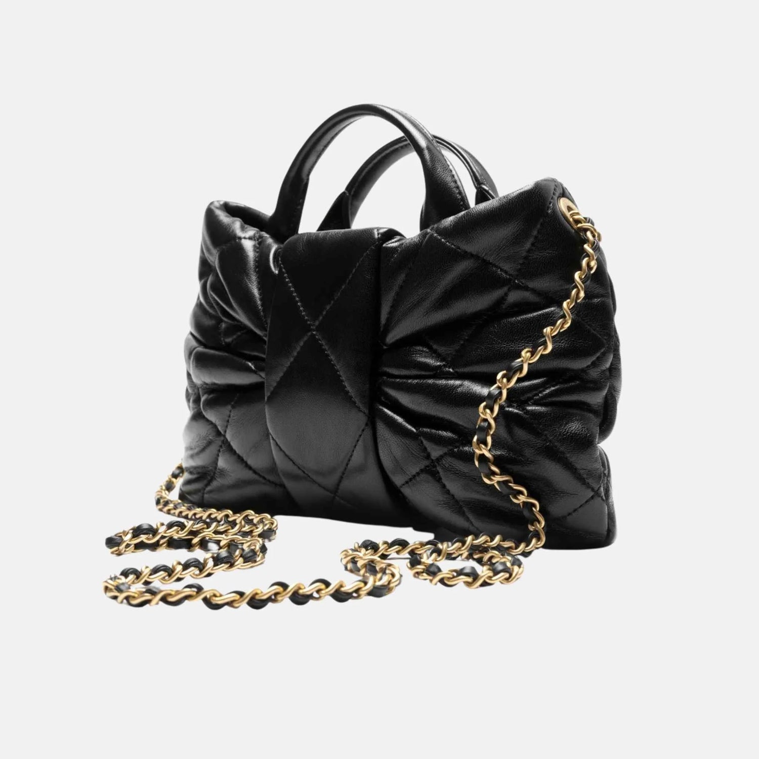 Chanel Mini Bow Bag Shiny Lambskin Black Gold Tone Metal, Back