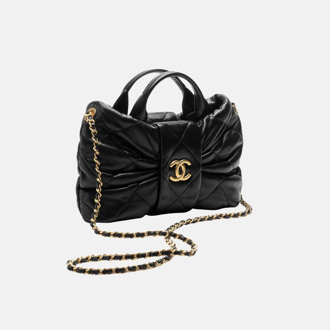 Chanel Mini Bow Bag Shiny Lambskin Black Gold Tone Metal, Front
