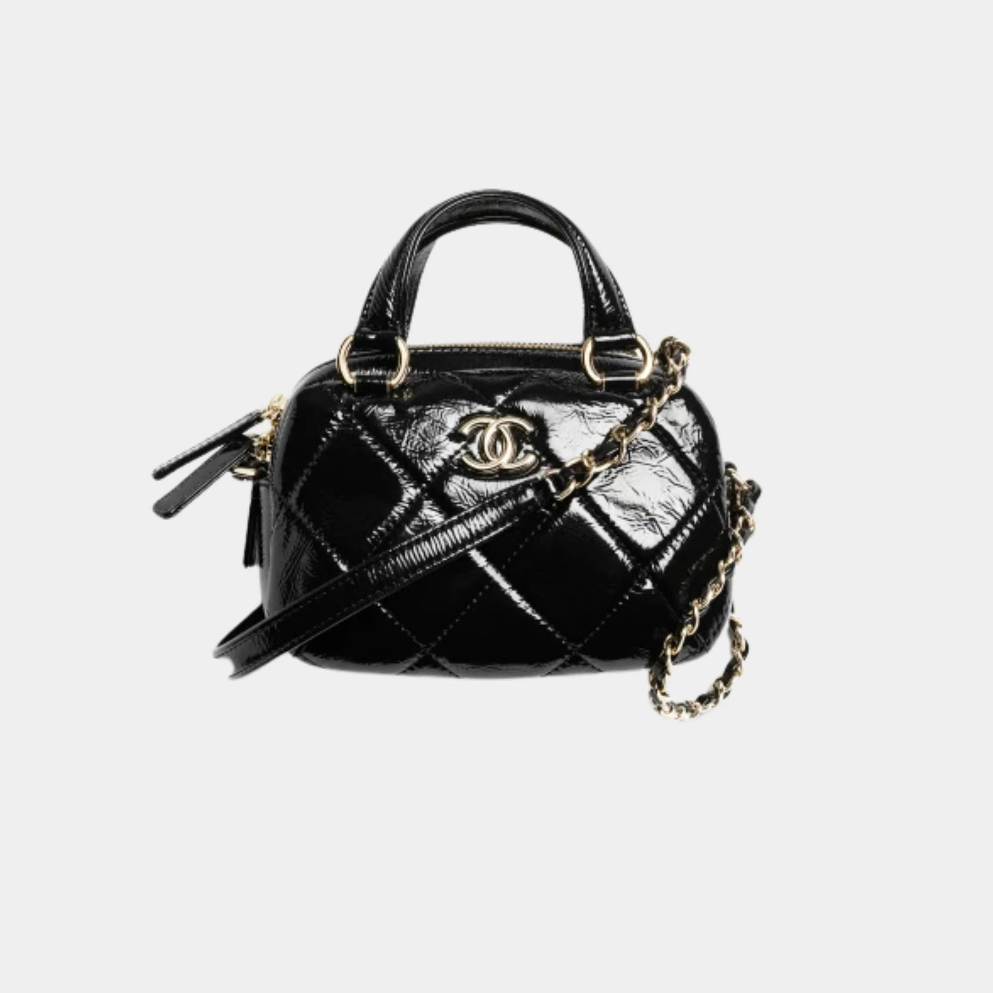 Mini bowling bag Shiny Black Crumpled calfskin