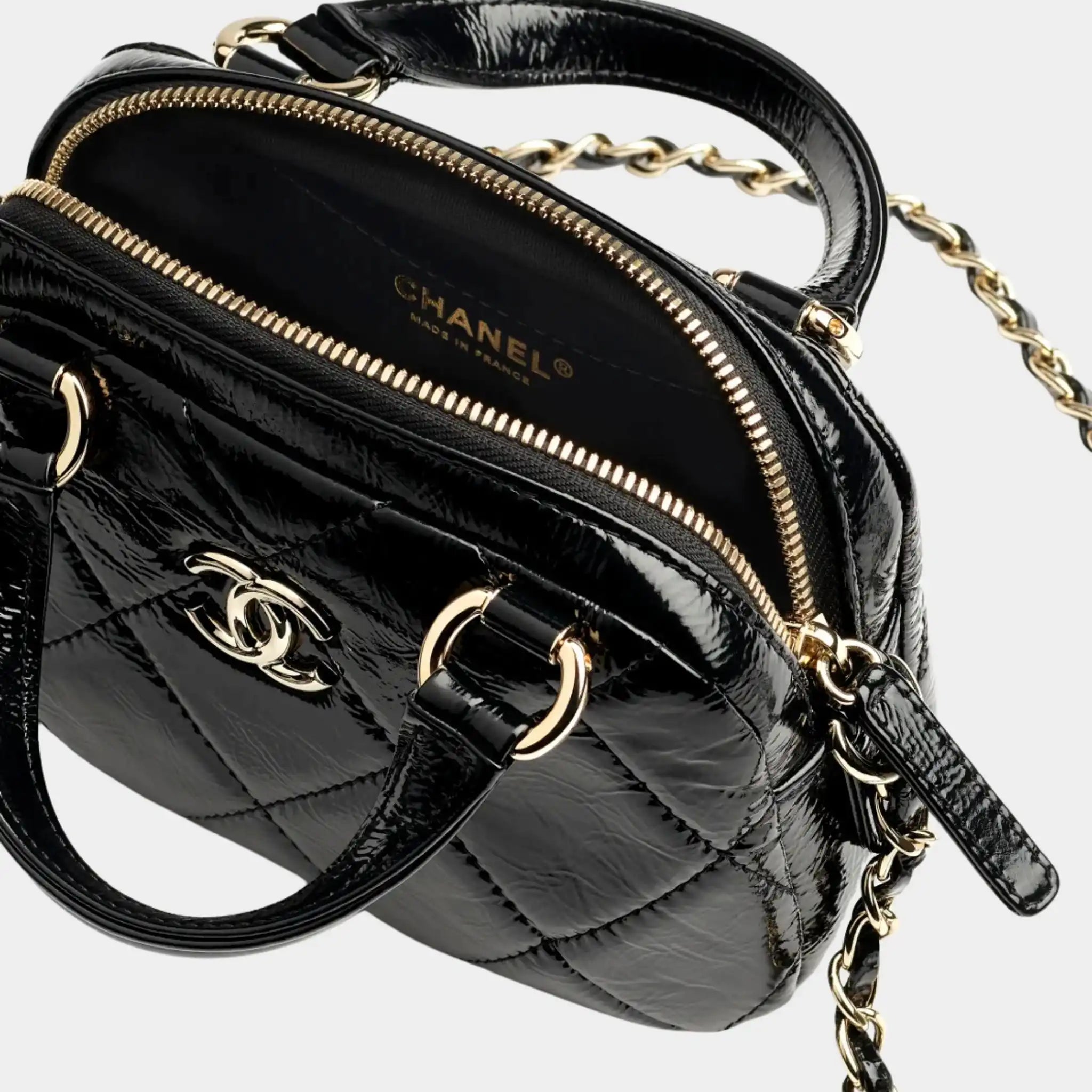 Mini bowling bag Shiny Black Crumpled calfskin