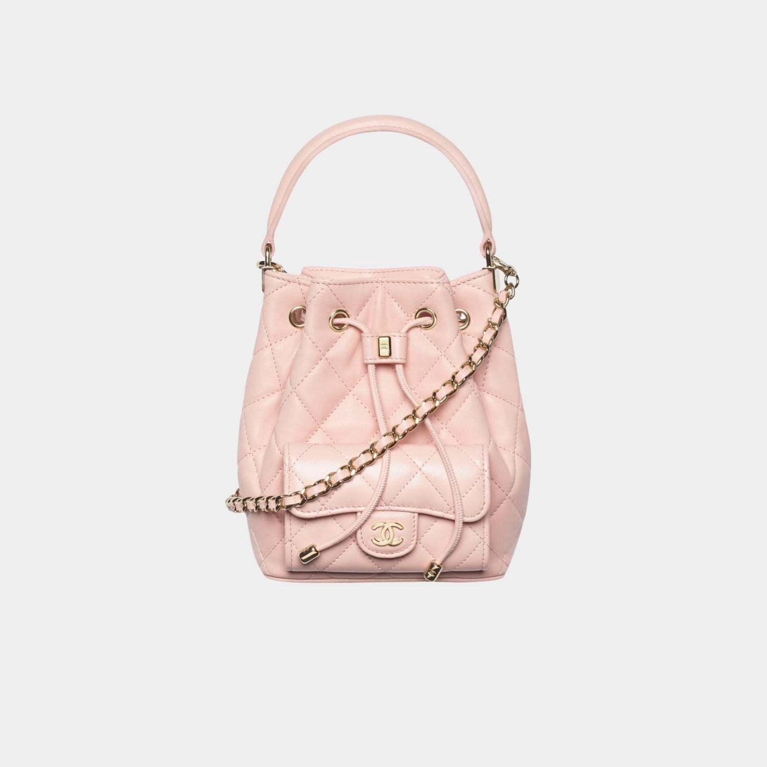 Chanel Mini Bucket With Chain Lambskin Light Pink
