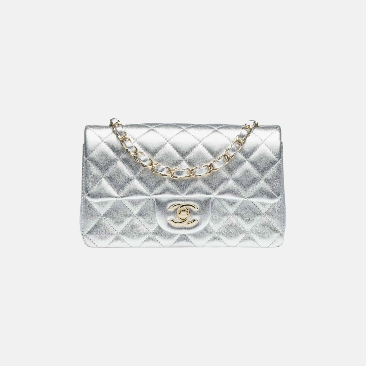 Mini Classic Handbag Metallic Calfskin Gold Metal in Silvery