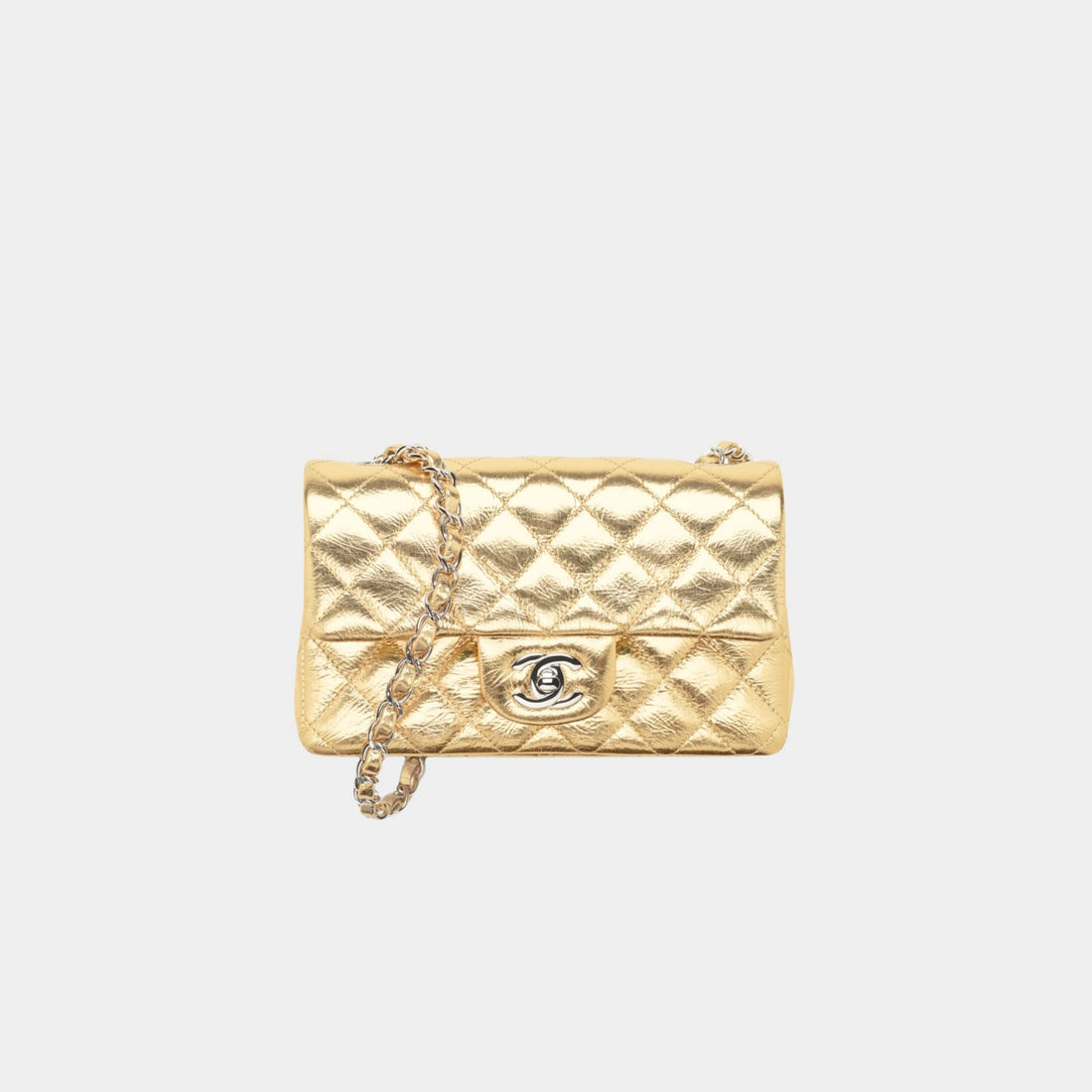 Mini Classic Handbag Metallic Crumpled Calfskin &amp; Sliver-Tone Metal