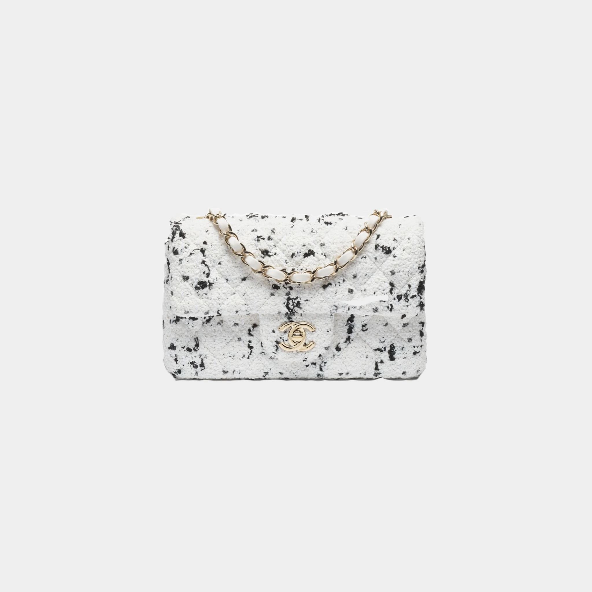 Mini Classic Handbag Tweed &amp; Fabrics With Gold Metal