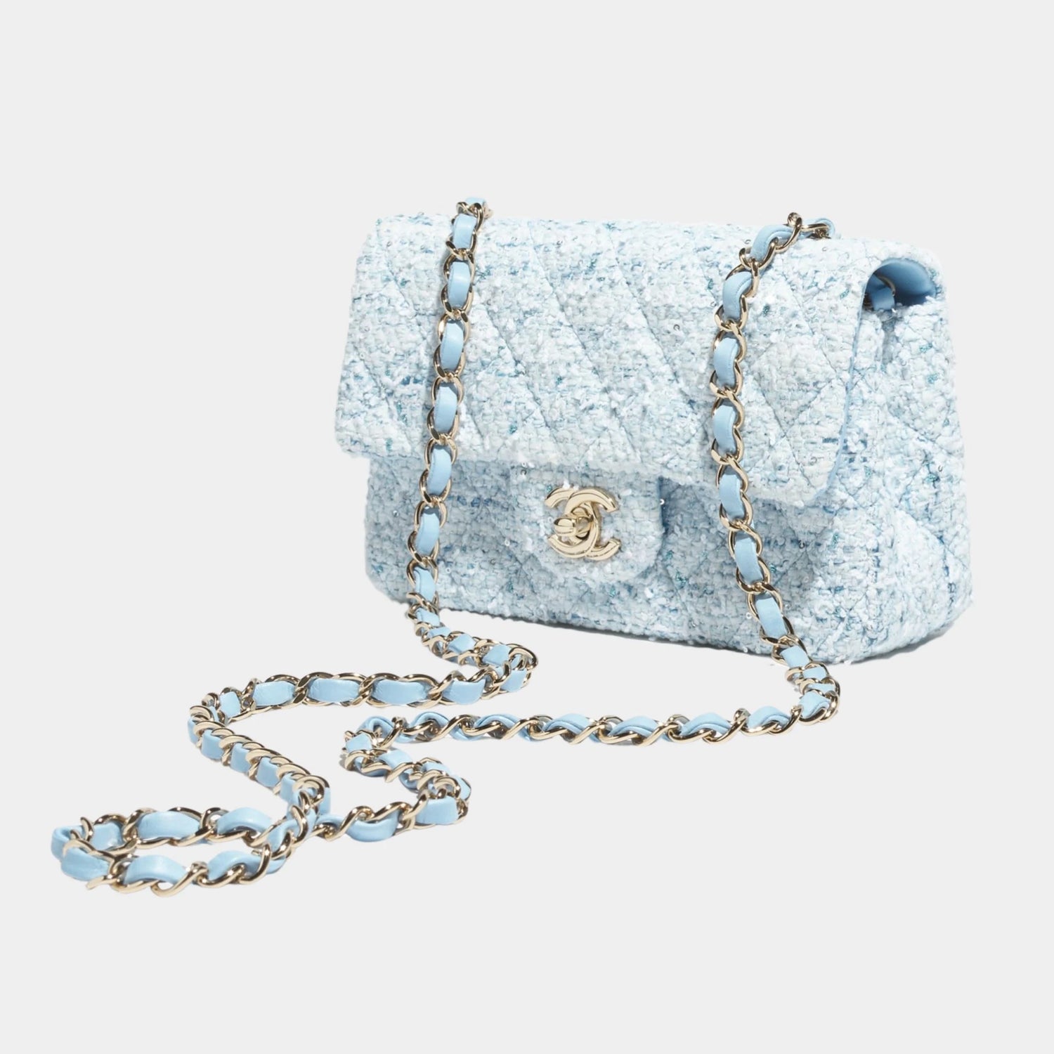 Mini Classic Handbag Tweed &amp; Fabrics With Gold Metal