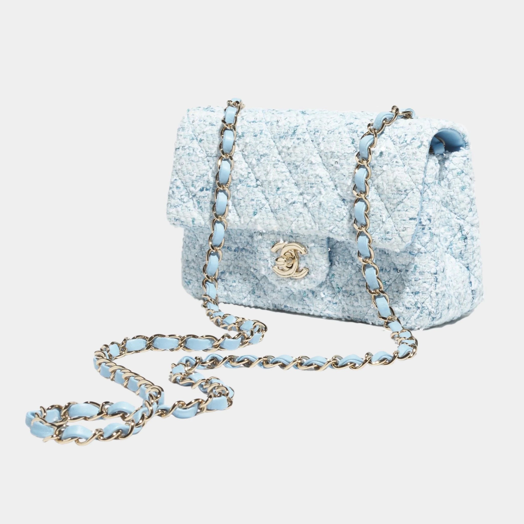Mini Classic Handbag Tweed &amp; Fabrics With Gold Metal