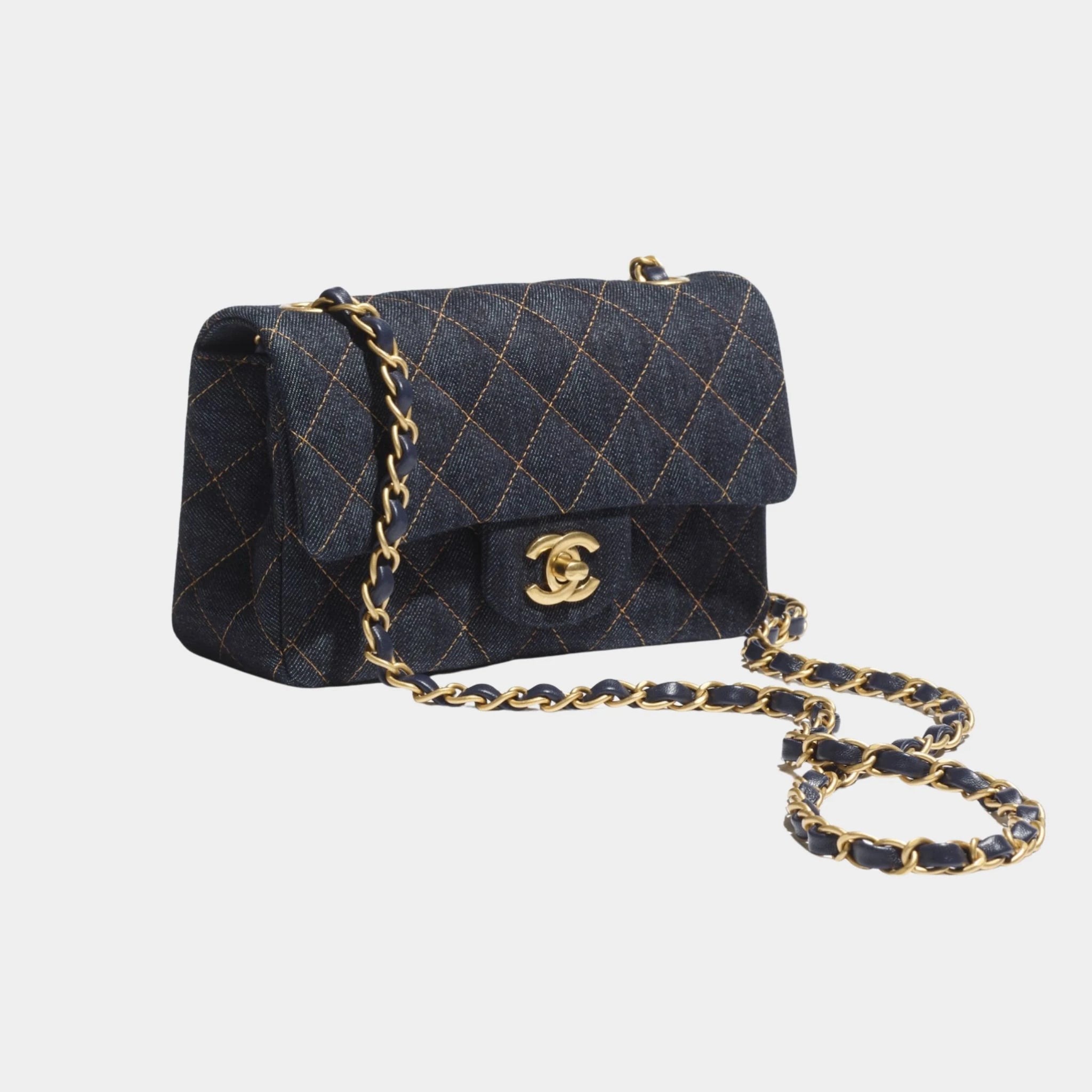 Mini Classic Handbag Tweed &amp; Fabrics With Gold Metal