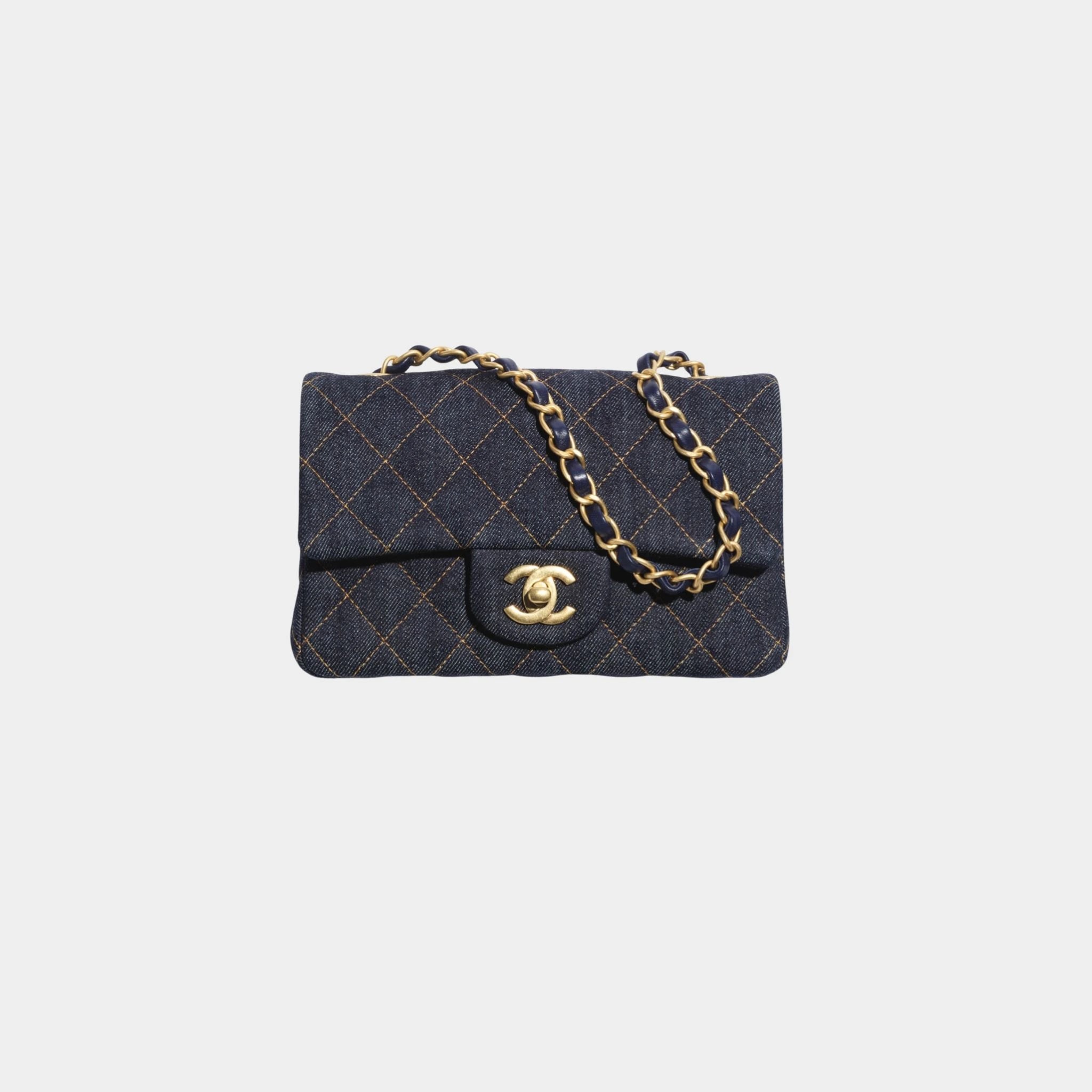 Mini Classic Handbag Tweed &amp; Fabrics With Gold Metal