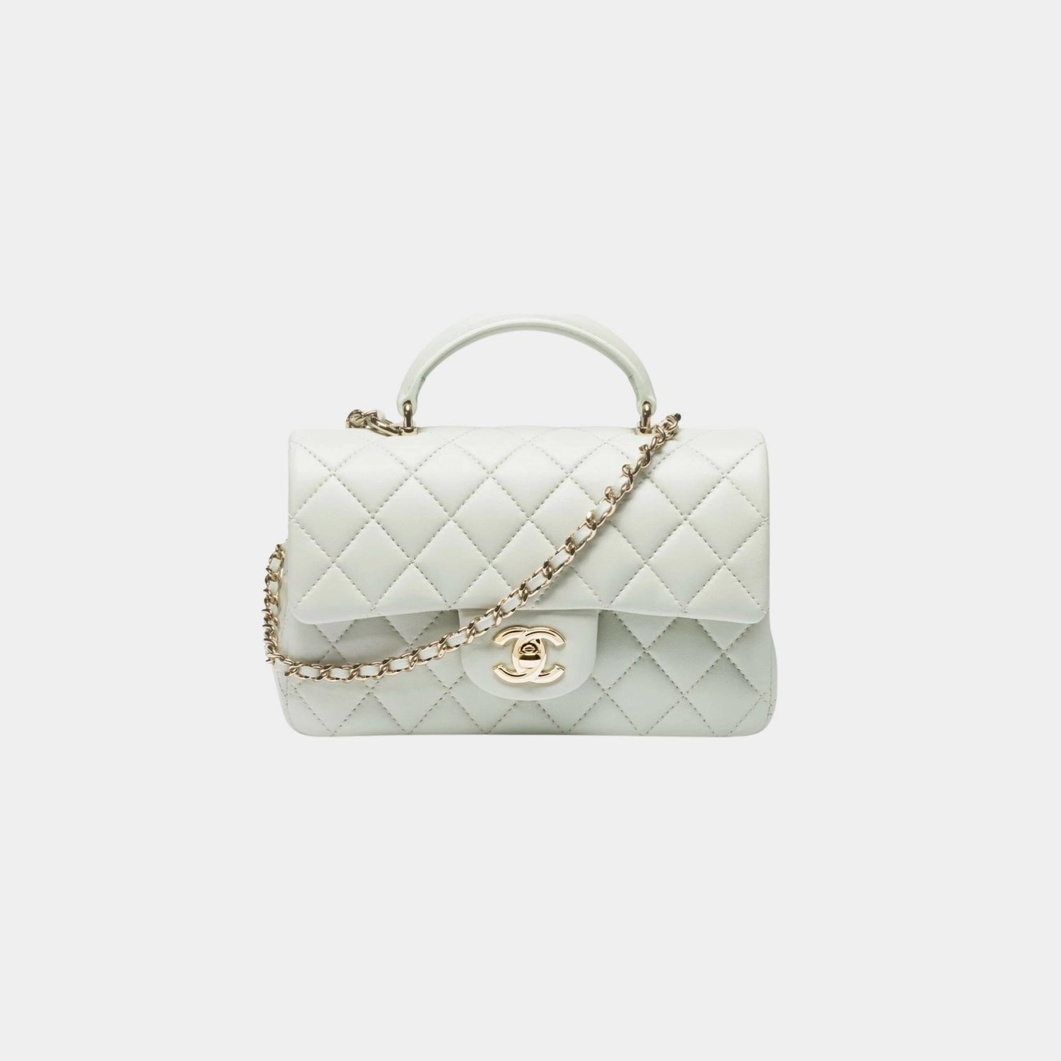 Mini Classic Handbag With Top Handle Lambskin, Light Green, front