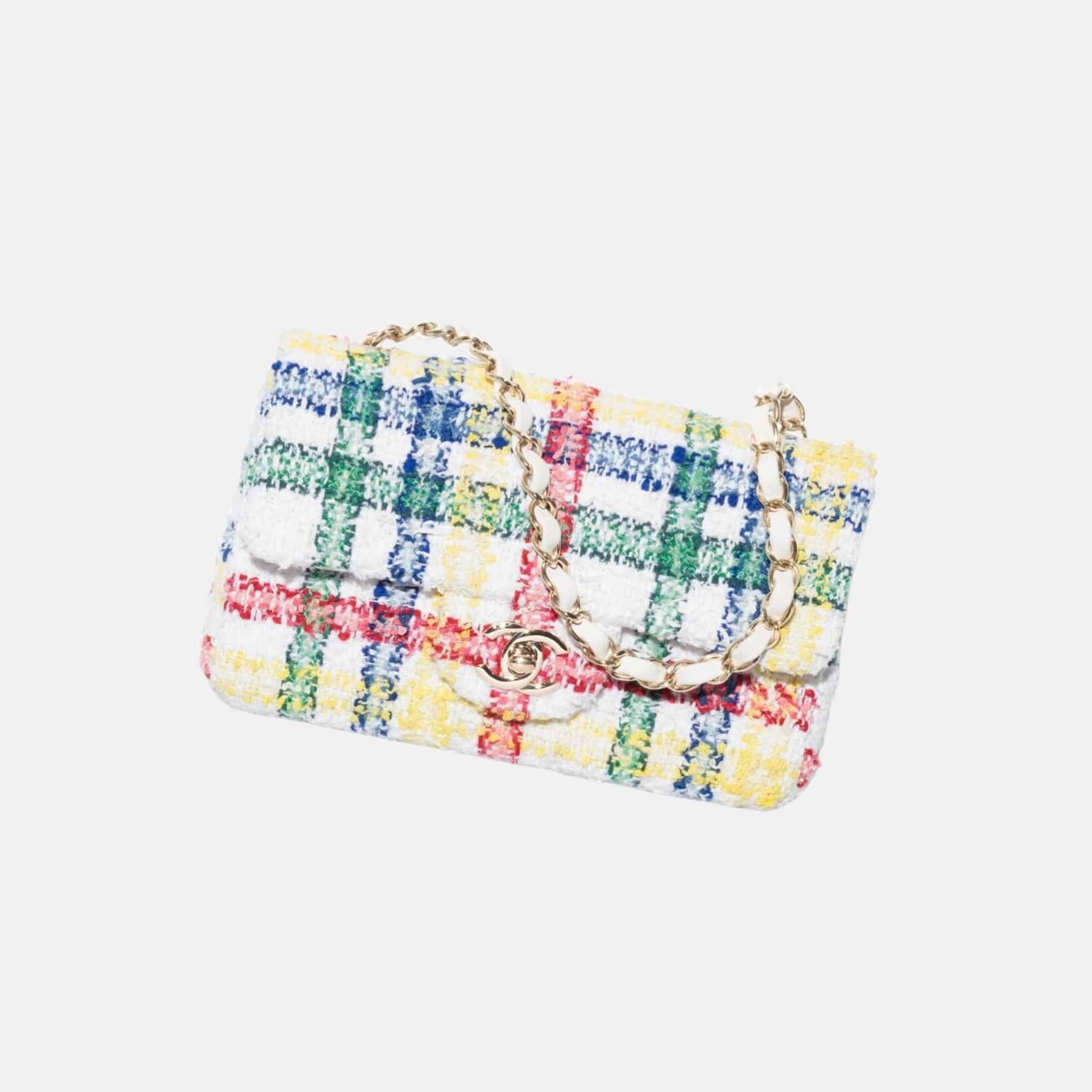 Chanel Mini Classic Multicolour Handbag In Tweed And Gold Metal, Front