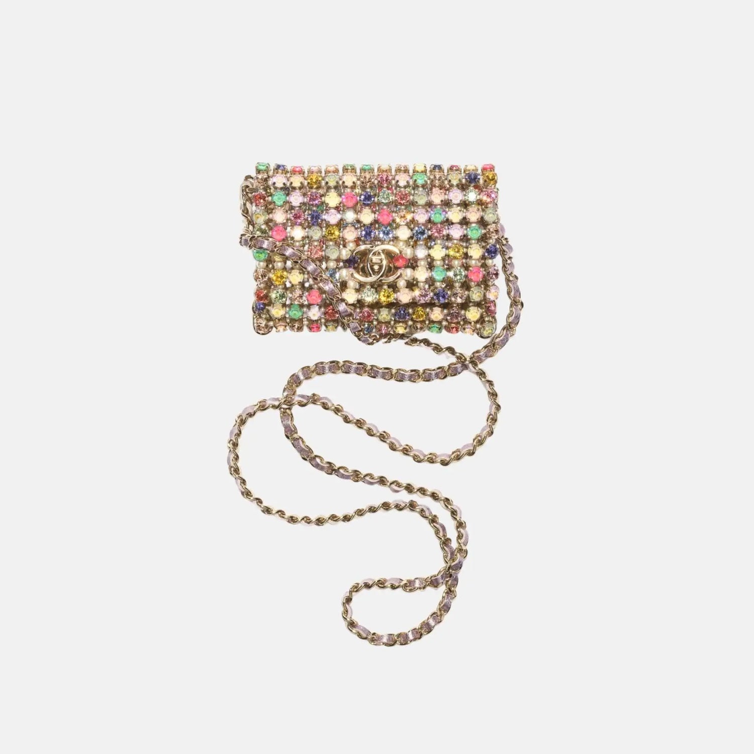 Mini Evening Bag Diamante Pearls Gold Tone Metal in Multicolour