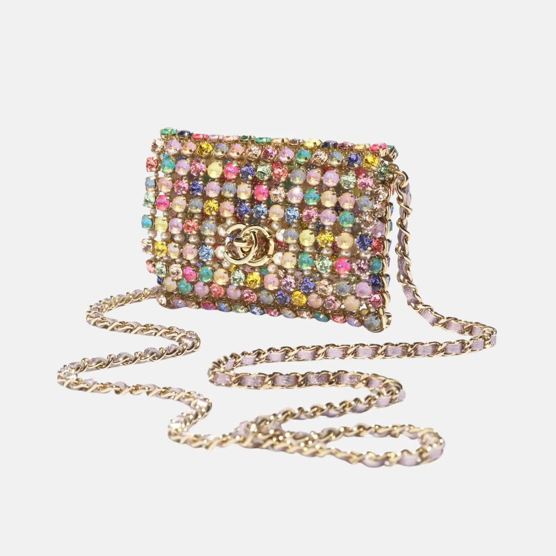 Mini Evening Bag Diamante Pearls Gold Tone Metal in Multicolour