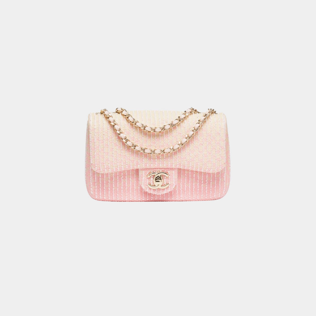 Chanel Mini Flap Bag Glass Beads Sequins & Gold Metal Pink & Yellow, Front
