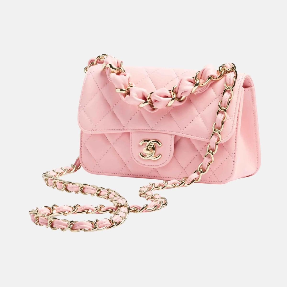 Mini Flap Bag in Light Pink Shiny Lambskin