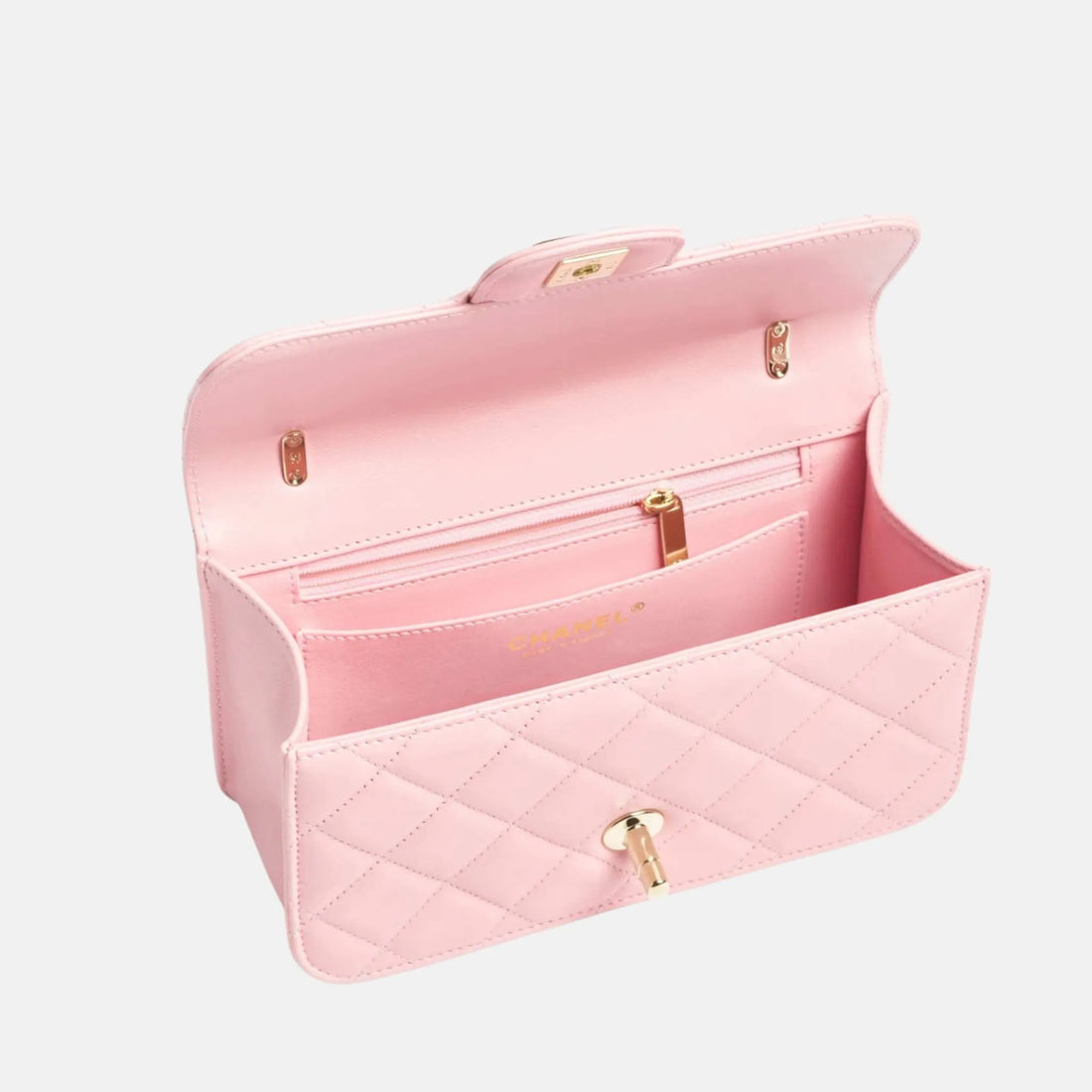 Chanel Mini Flap Bag in Light Pink Shiny Lambskin, Inside