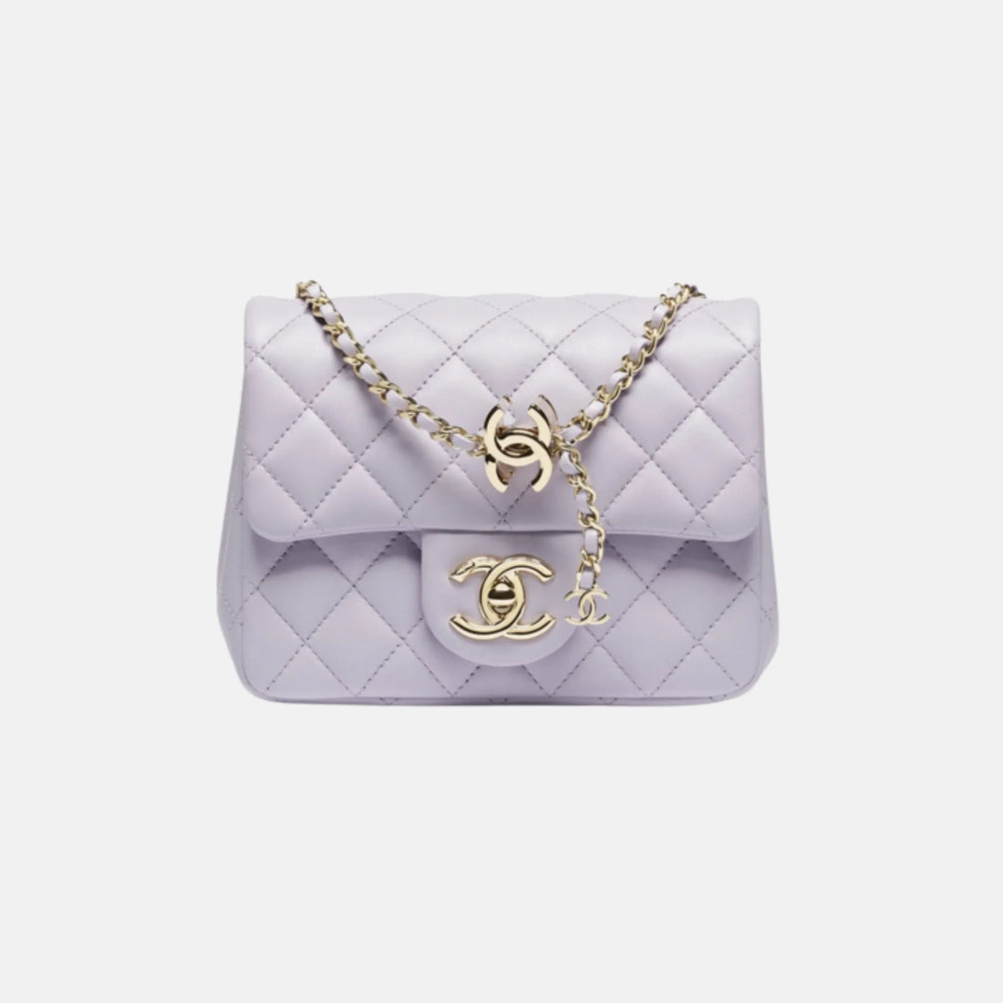 Chanel حقيبة فلاب ميني من جلد الحمل اللامع، بنفسجي
