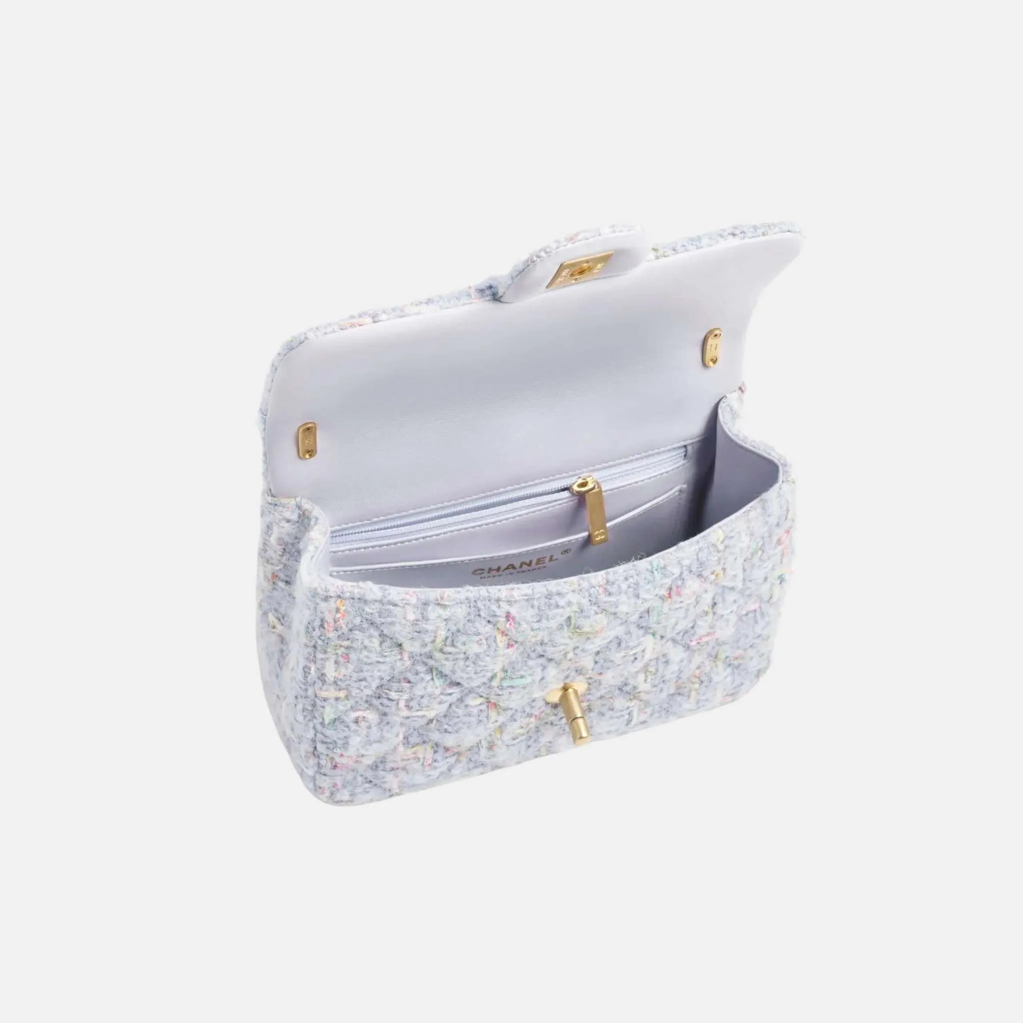 Chanel Mini Flap Bag in Wool Tweed with Imitation Pearls, Inside