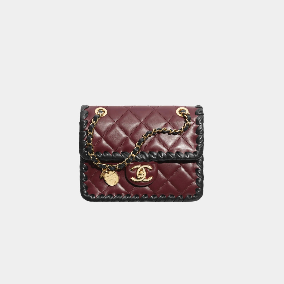 Mini Flap Bag Lambskin Braided Calfskin &amp; Gold Tone Metal, Front 