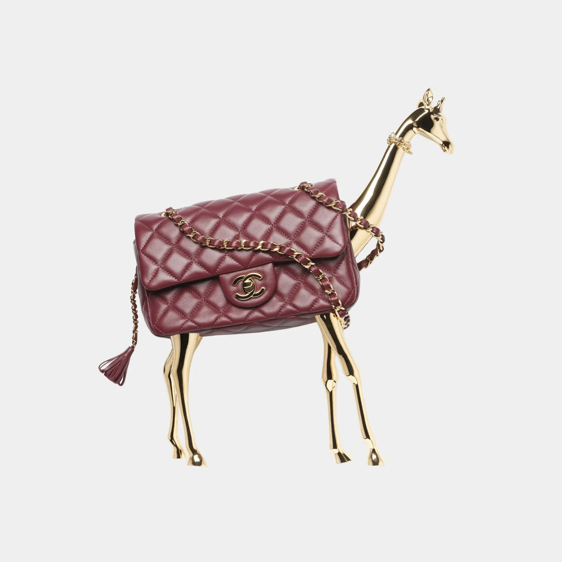 Chanel Mini Flap Bag in Lambskin with Gold Metal Giraffe Motif, Front