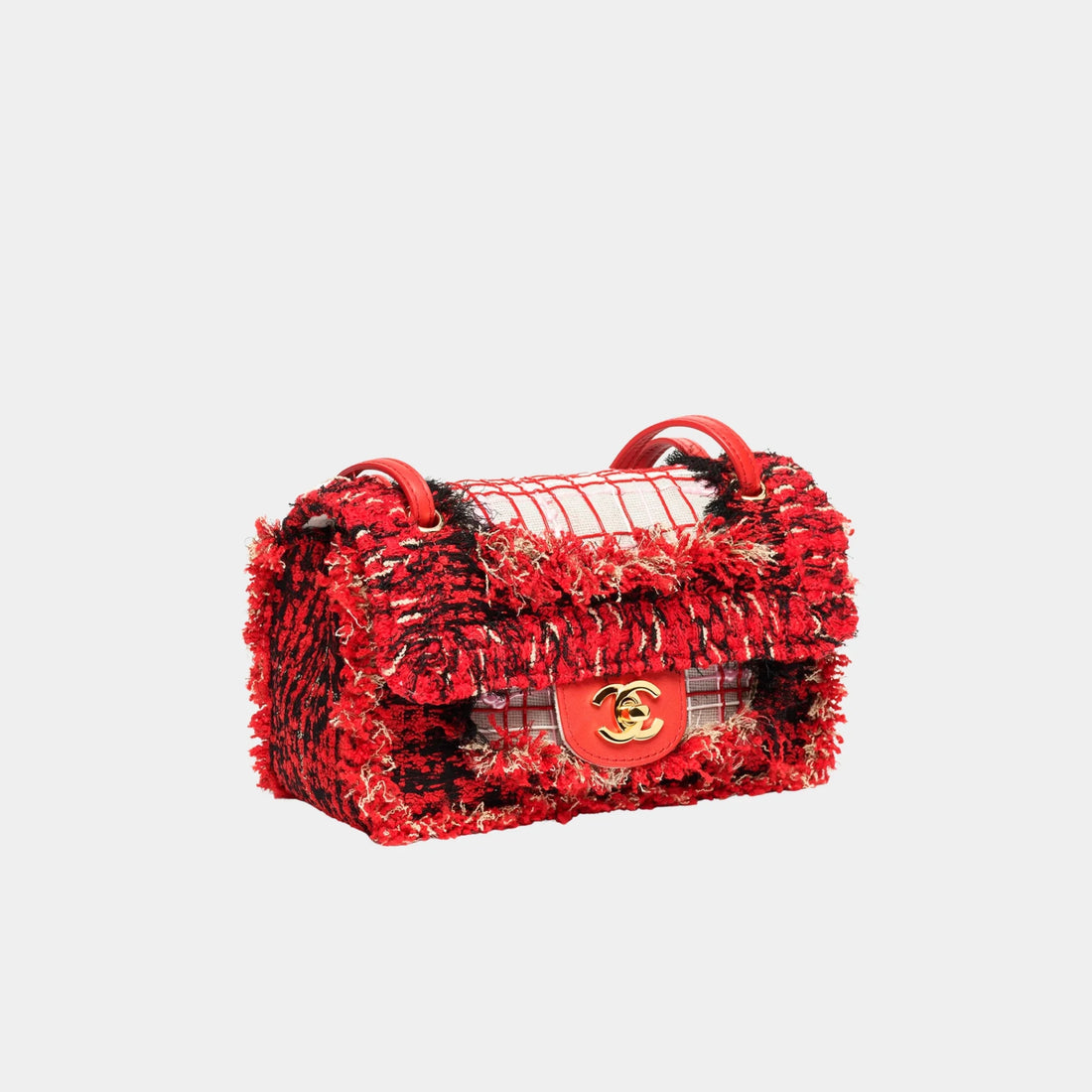Chanel Mini Flap Bag Linen & Silicone Red Black & Grey
