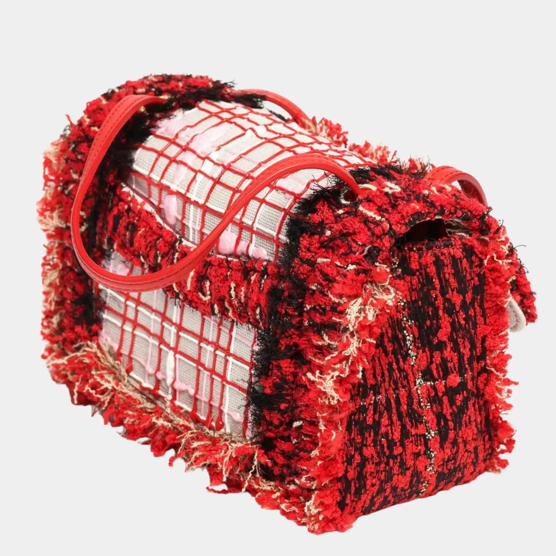 Chanel Mini Flap Bag Linen & Silicone Red Black & Grey