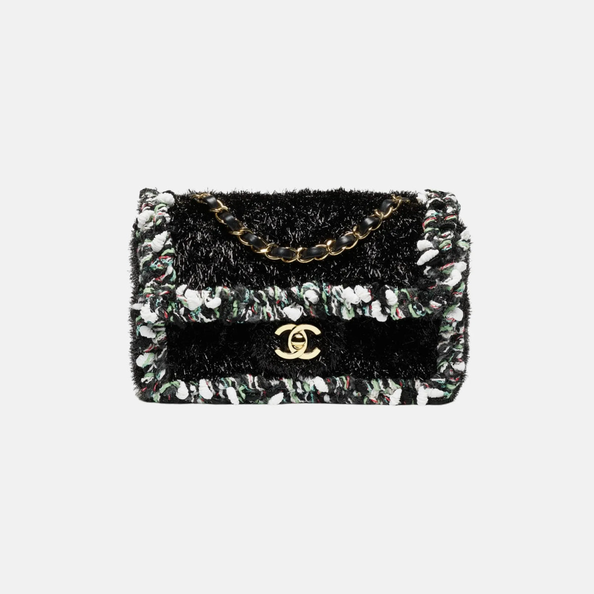 Mini Flap Bag Lurex Tweed Wool in Black and White