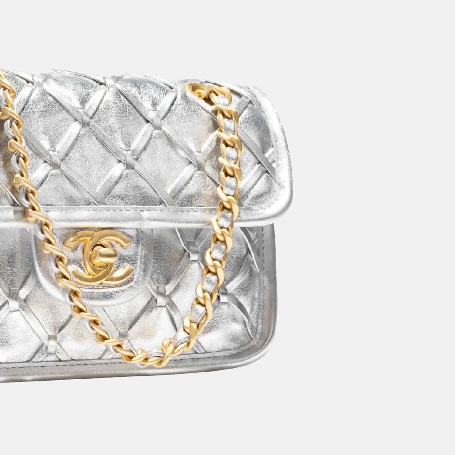 Chanel Mini Flap Bag In Metallized Braided Calfskin, Close