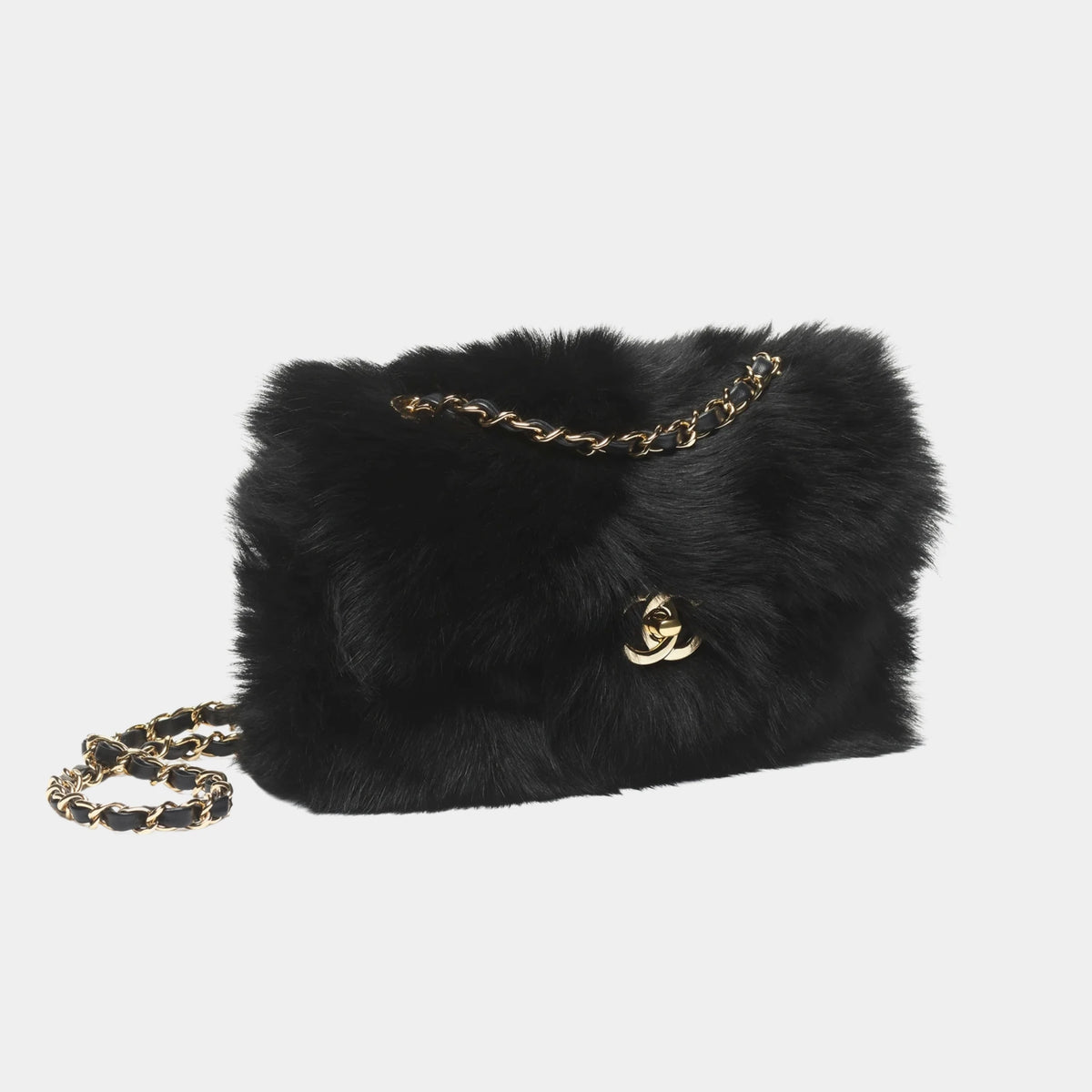 Mini Flap Bag Shearling Lambskin & Gold-Tone Metal Black — Default Title