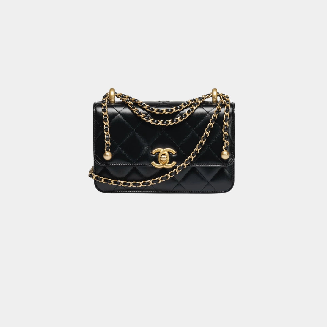 Chanel Mini Flap Bag Shiny Calfskin & Gold Tone Metal Black, Front