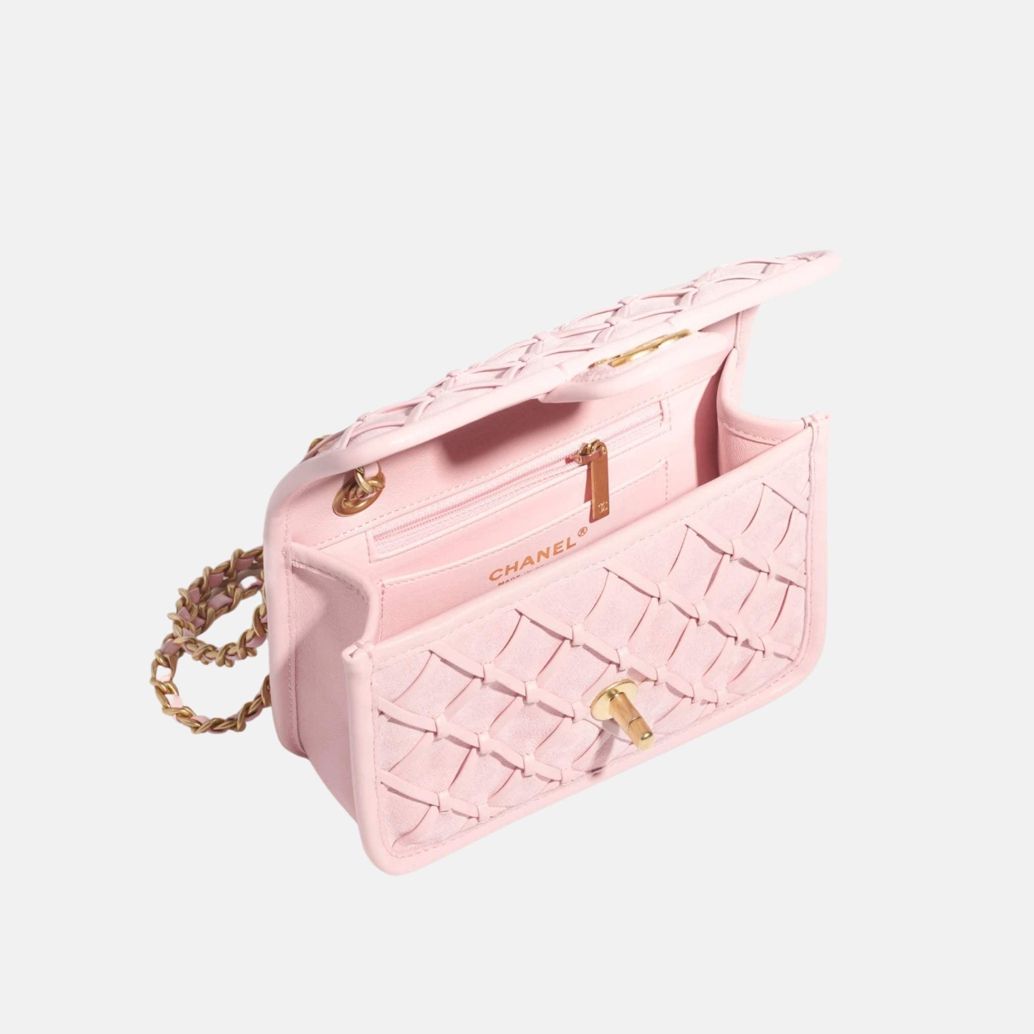 Chanel Mini Flap Bag In Suede And Braided Calfskin, Inside