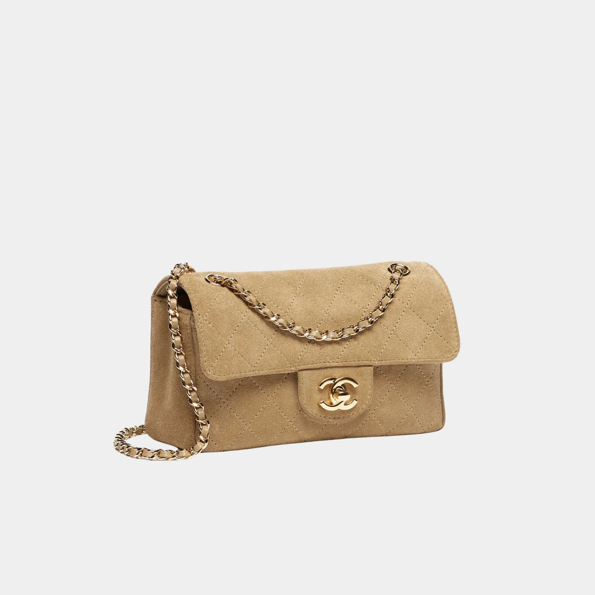 Mini Flap Bag Suede calfskin &amp; gold-tone metal Dark beige