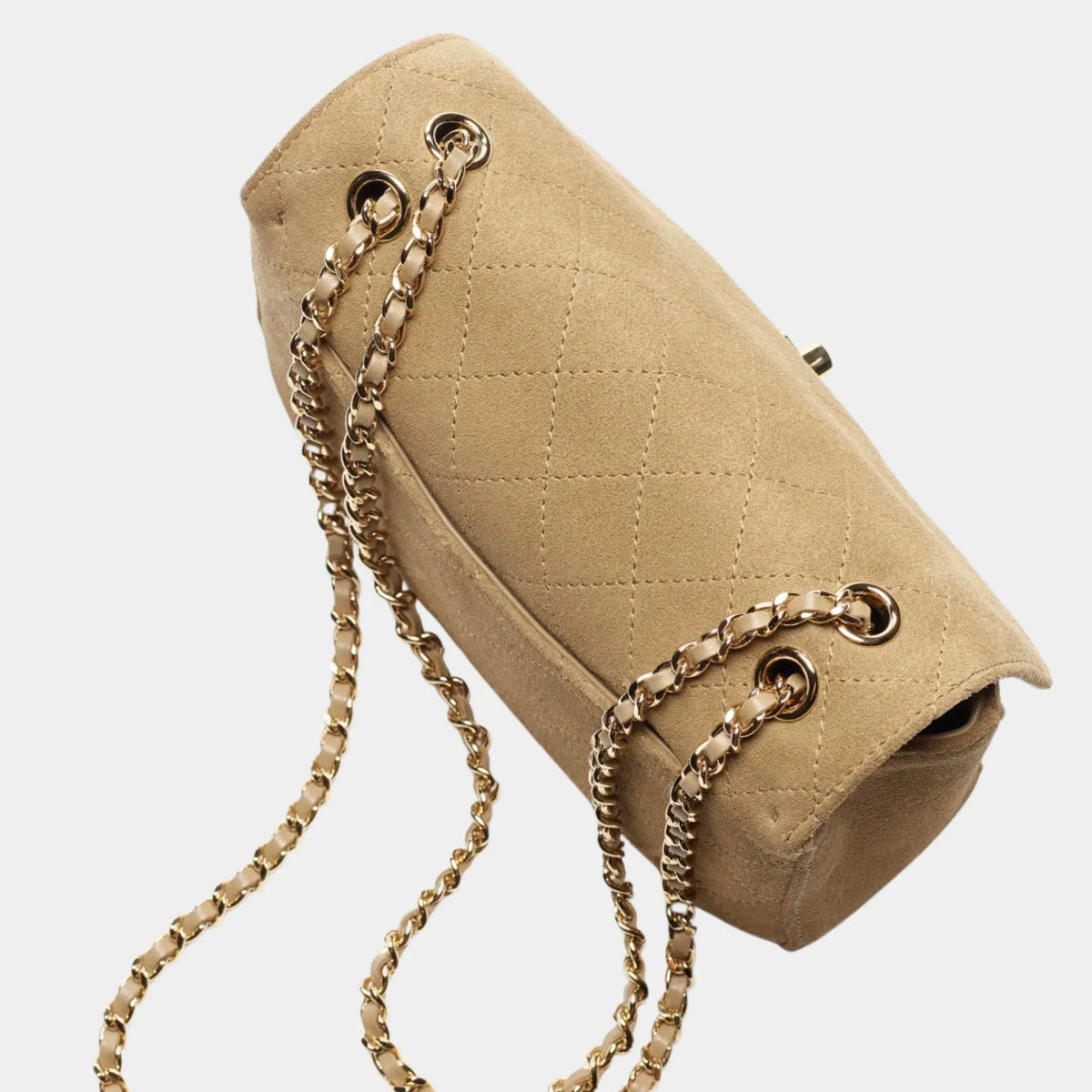 Mini Flap Bag Suede calfskin &amp; gold-tone metal Dark beige