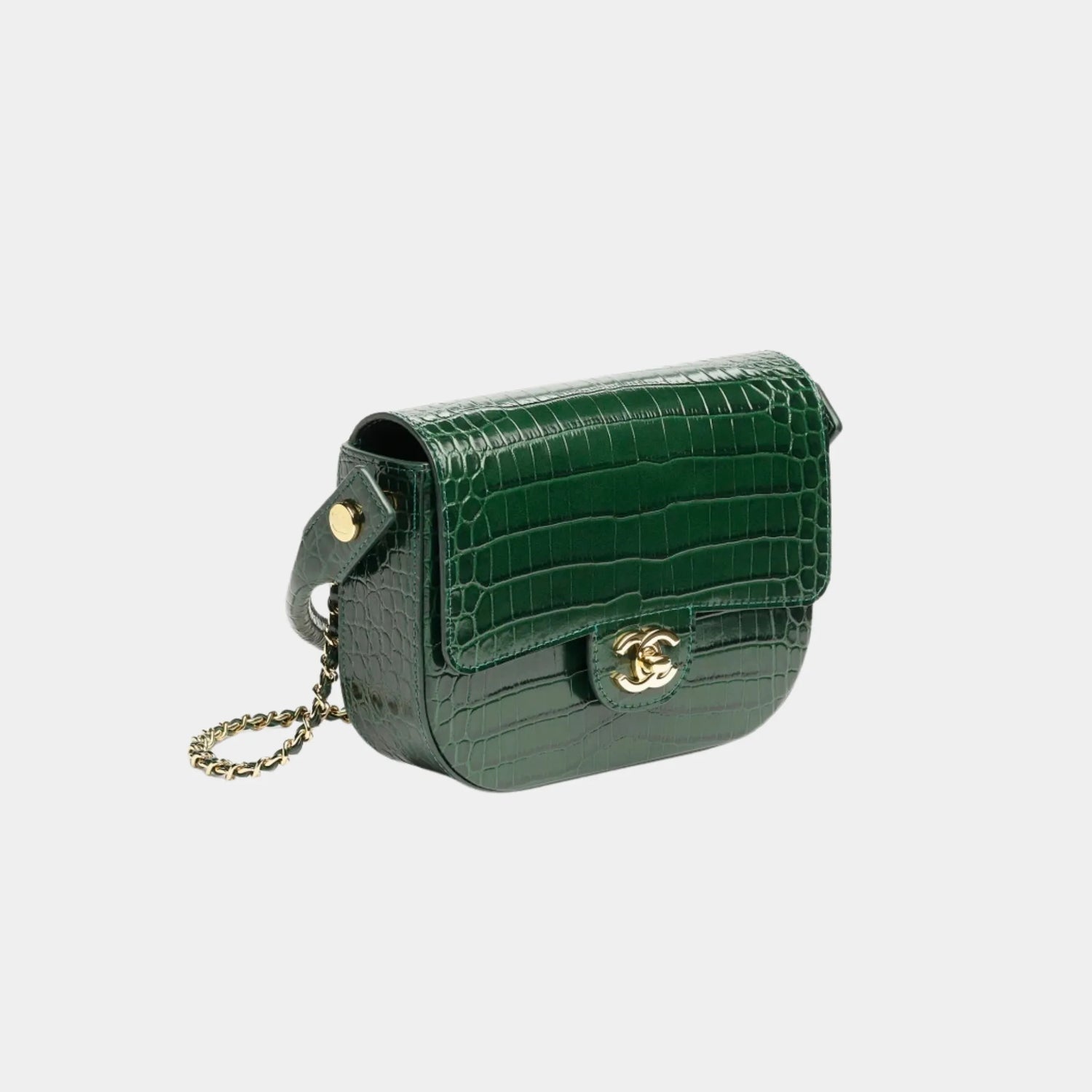 Chanel Mini Flap Bag with Top Handle Crocodile Embossed Calfskin, Side