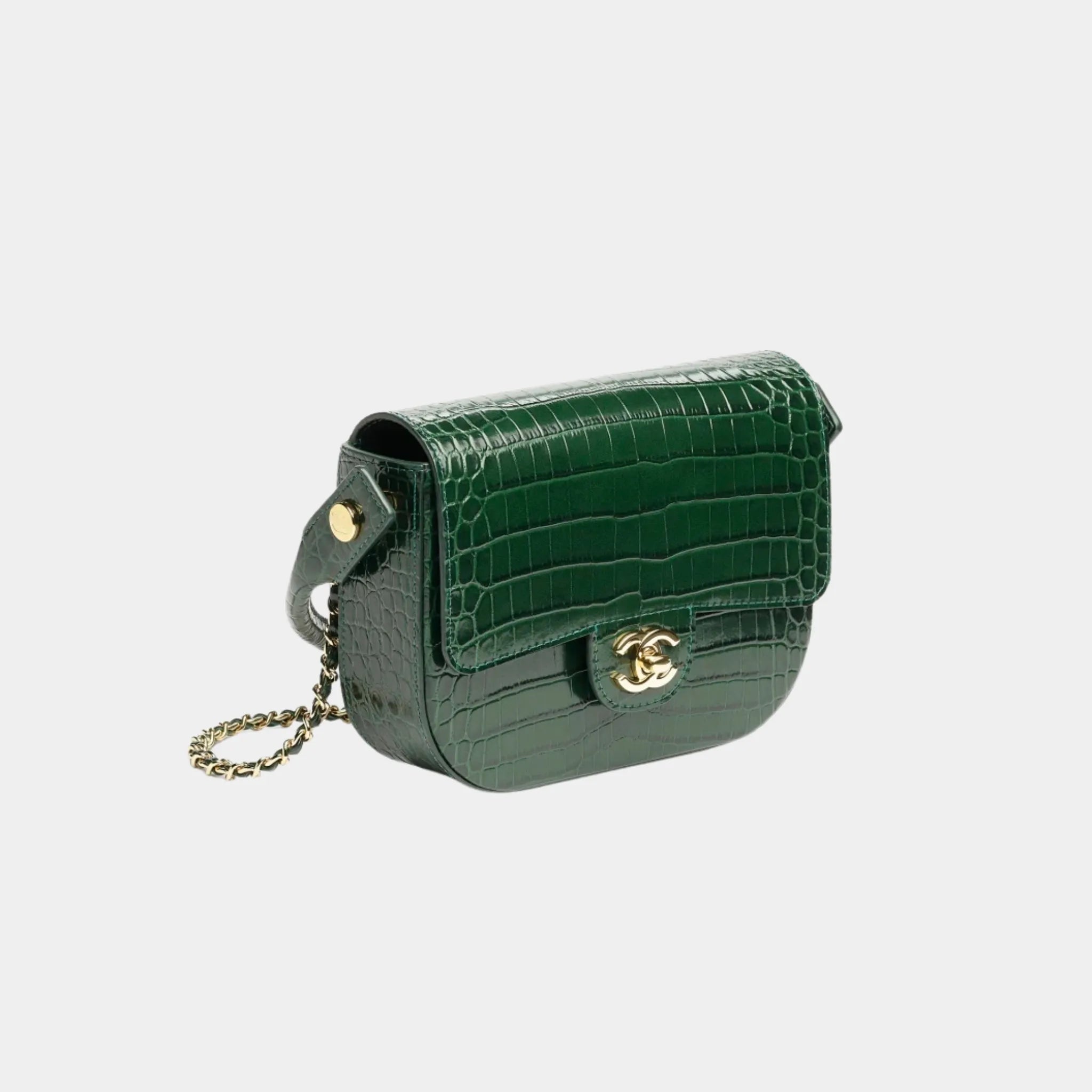 Chanel Mini Flap Bag with Top Handle Crocodile Embossed Calfskin, Side