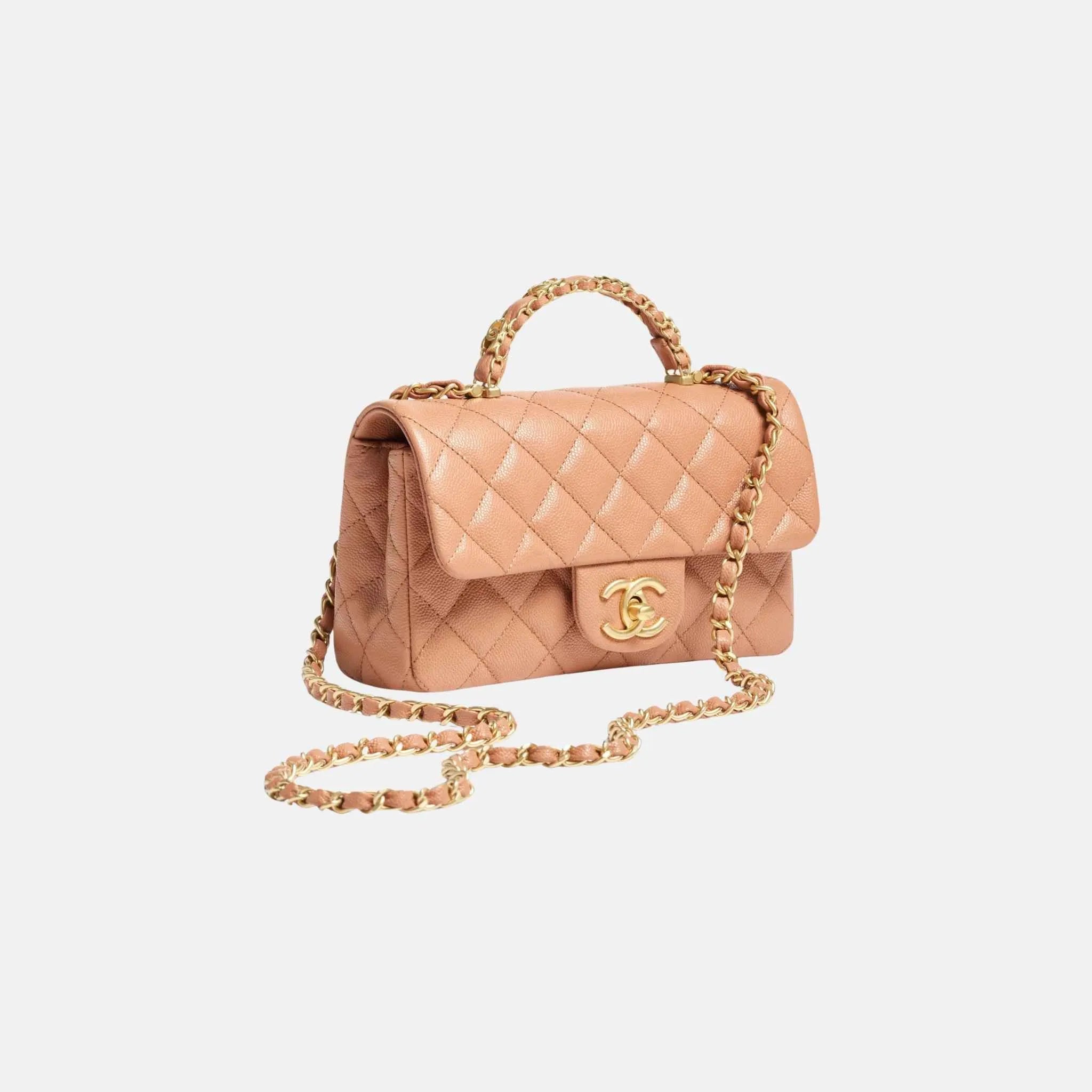 Chanel Mini Flap Bag with Handle in Shiny Grained Calfskin, Side