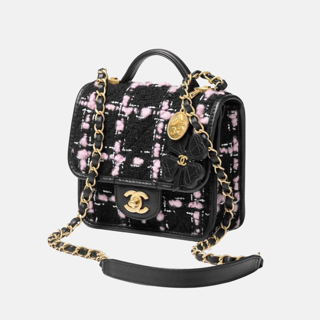 Chanel Mini Flap Bag with Handle in Wool Tweed and Calfskin, Front