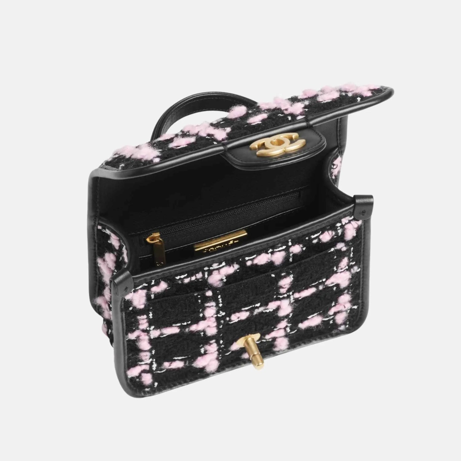 Chanel Mini Flap Bag with Handle in Wool Tweed and Calfskin, Inside