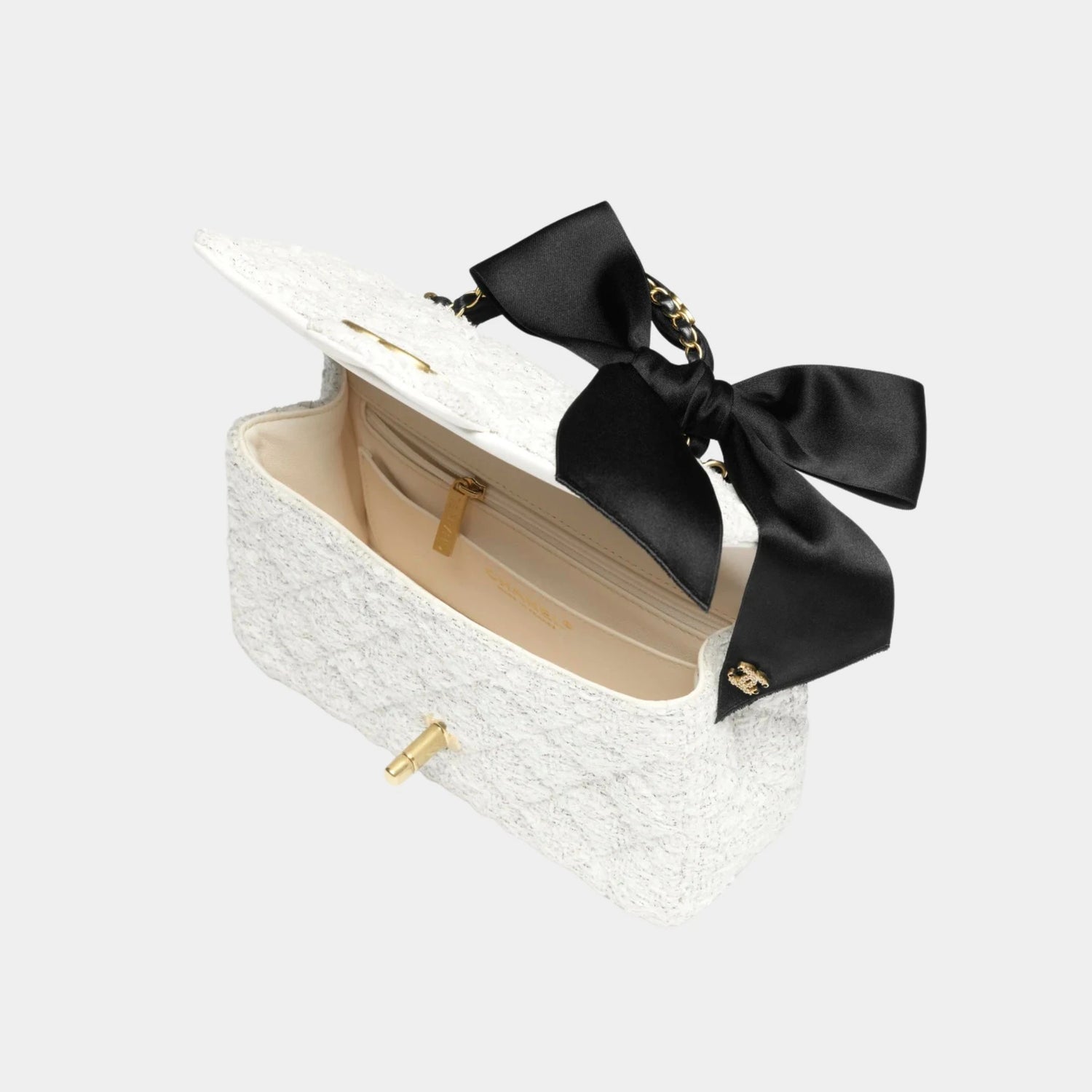 Mini Flap Bag With Handle Silk &amp; Gold Metal Black, Interior, White