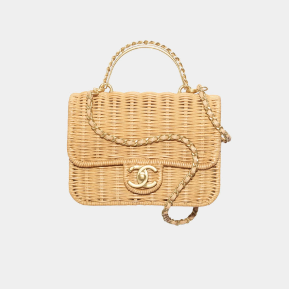 Mini Flap Bag with Top handle Braided Rattan & Gold-Tone Metal
