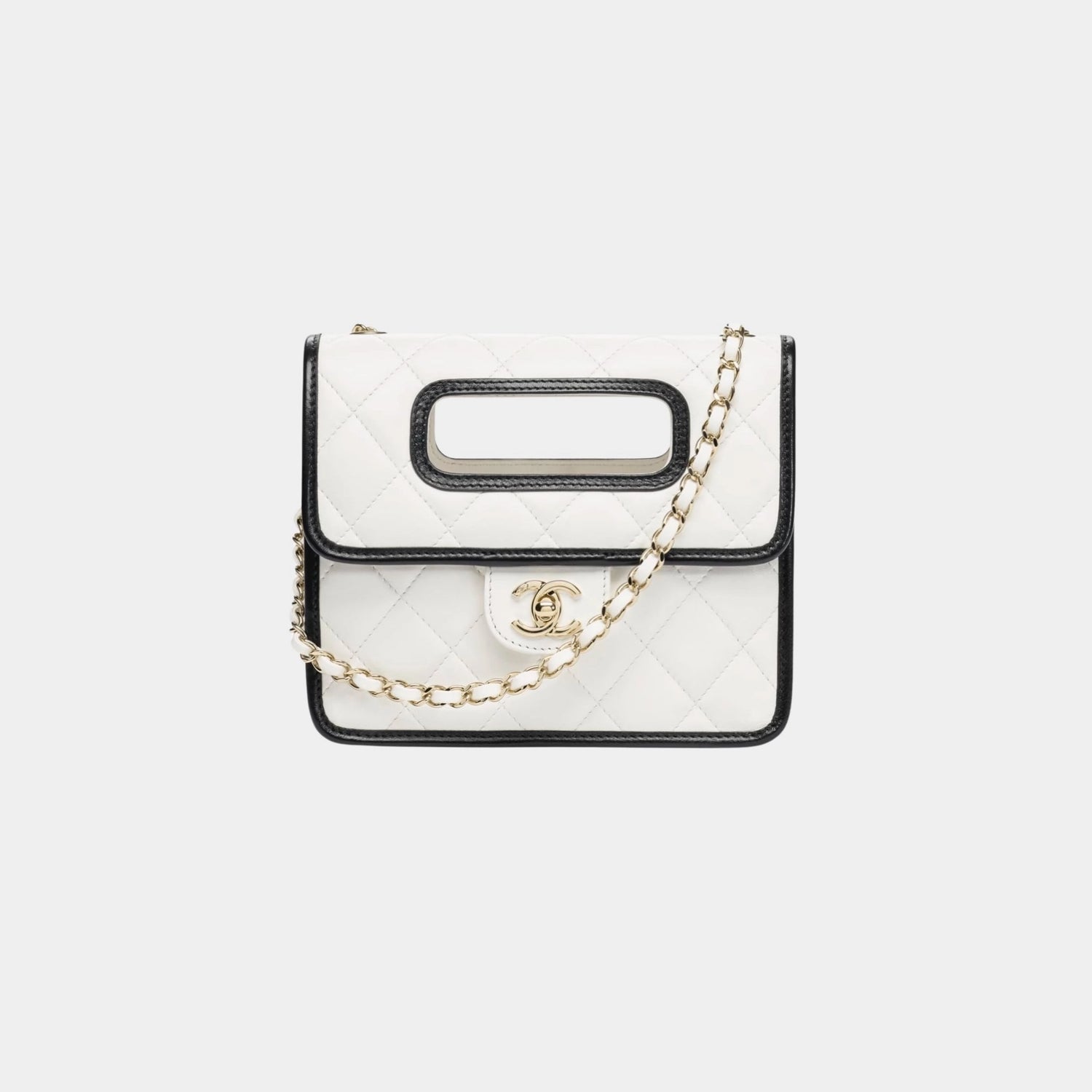 Chanel Mini Flap Bag With Top Handle Shiny Lambskin &amp; Gold Tone Metal, Front 