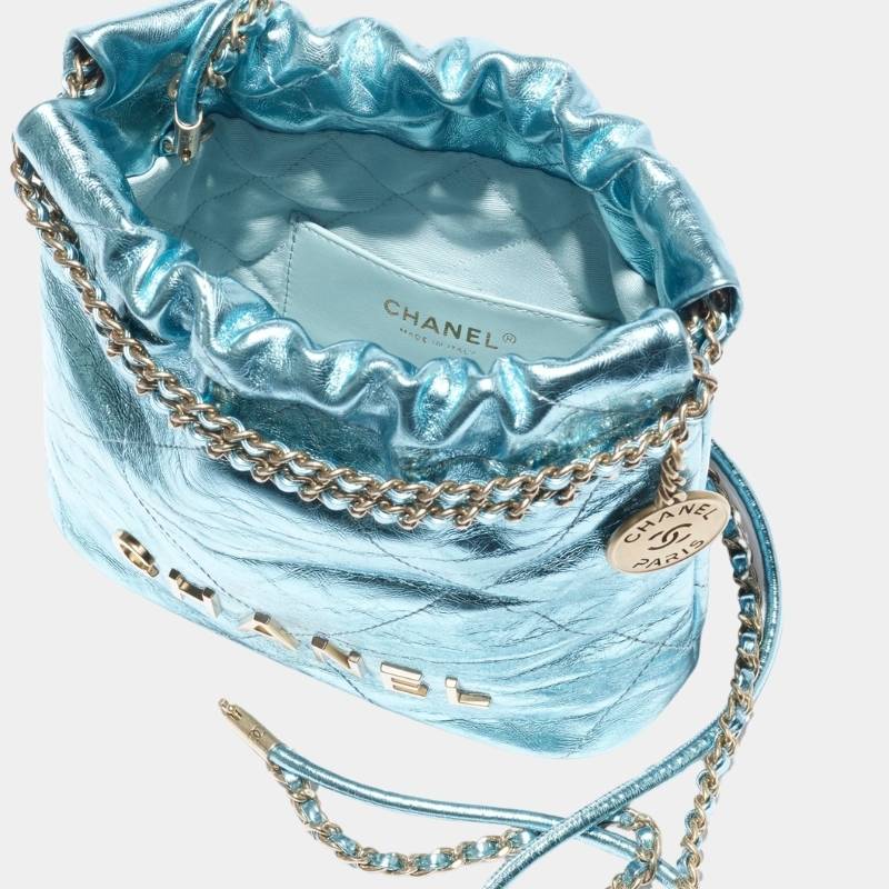 Chanel 22 Mini Handbag, Cruise 2024/25, Light Blue, Interior View