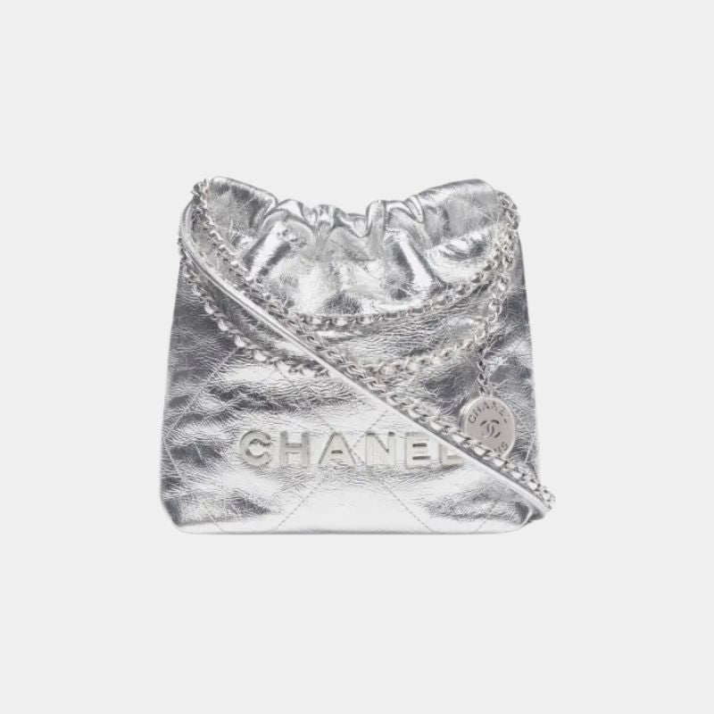 Chanel 22 Mini Handbag, Cruise 2024/25, Silver, Front View