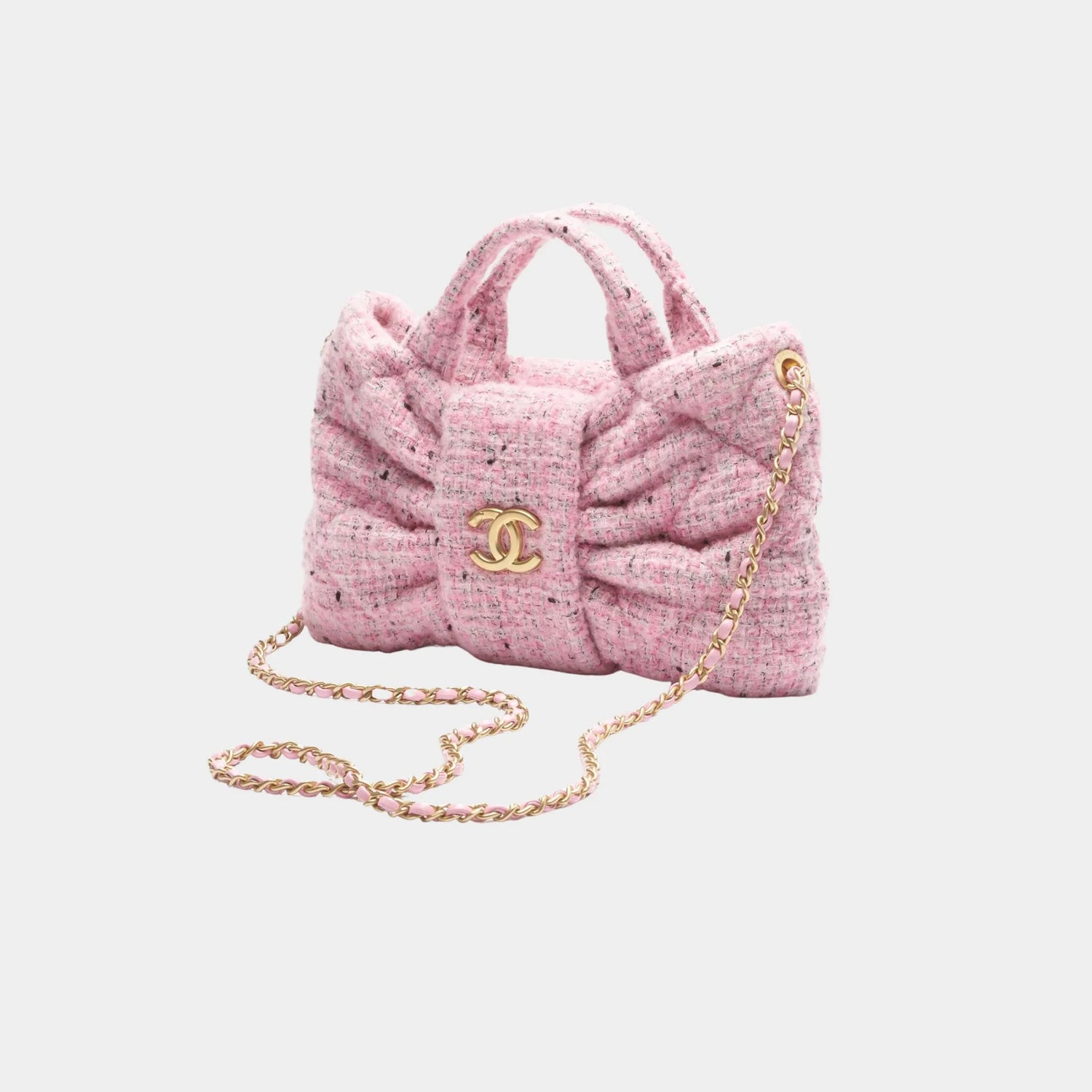 Chanel Mini Knot Bag Tweed &amp; Gold Metal Pink Black &amp; White, front