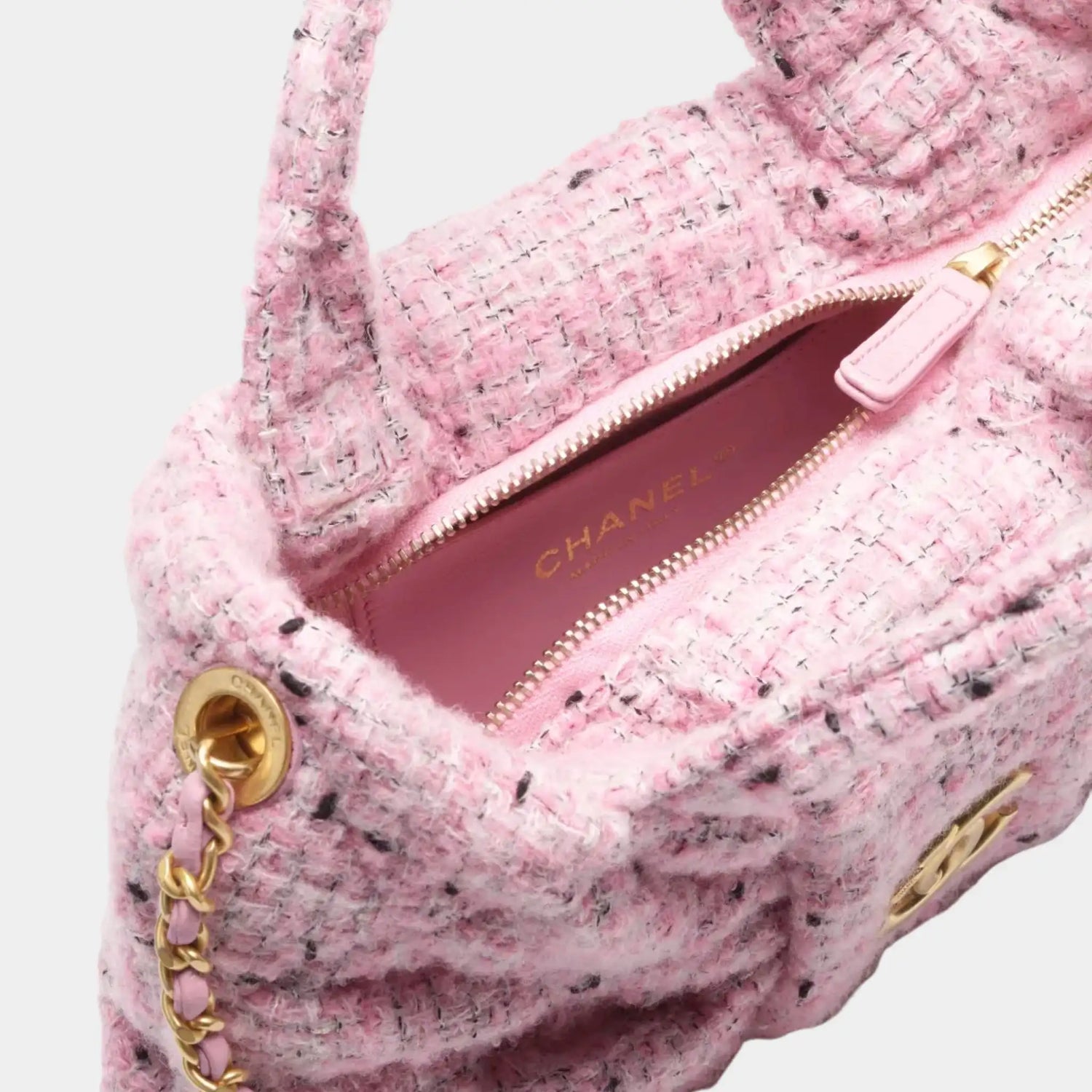 Chanel Mini Knot Bag Tweed &amp; Gold Metal Pink Black &amp; White, Interior