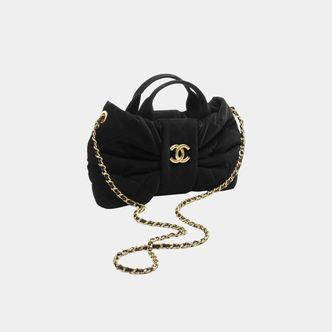 Mini Knot Bag Velvet Effect Nylon & Gold Metal Black