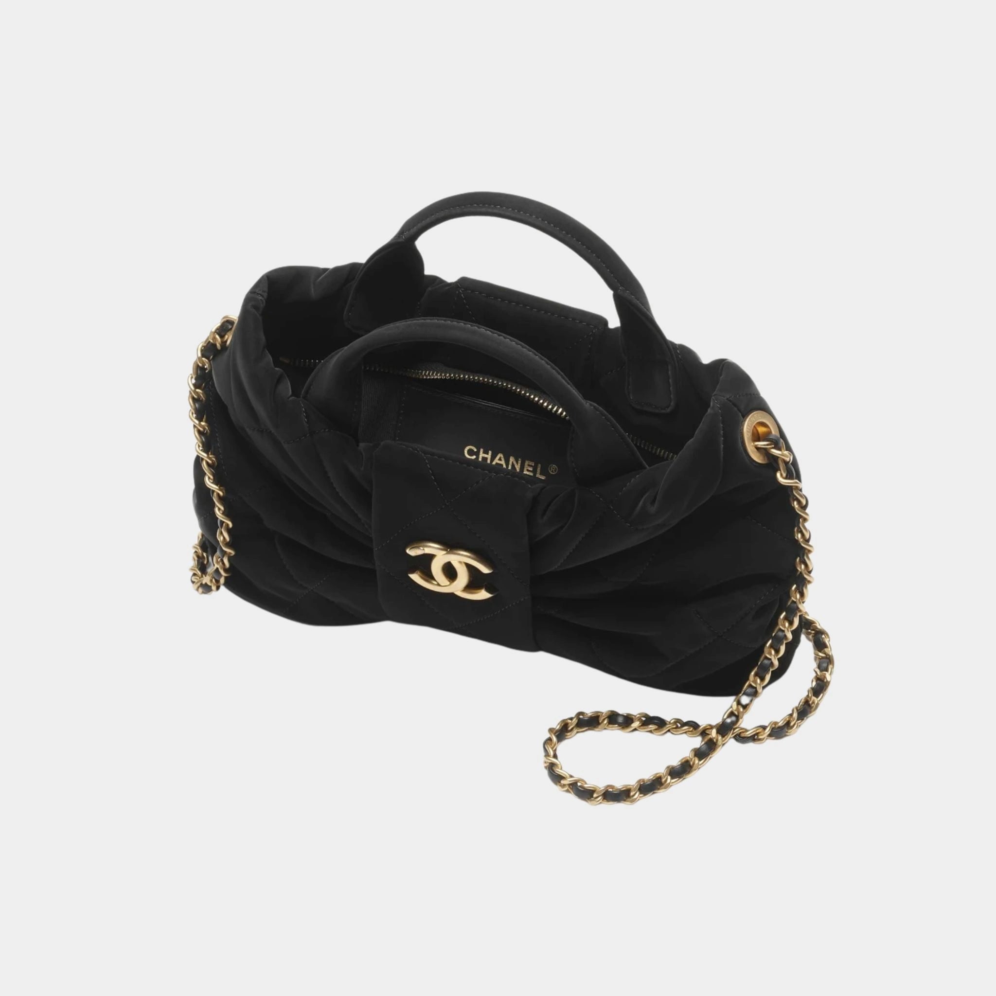 Mini Knot Bag Velvet Effect Nylon &amp; Gold Metal Black