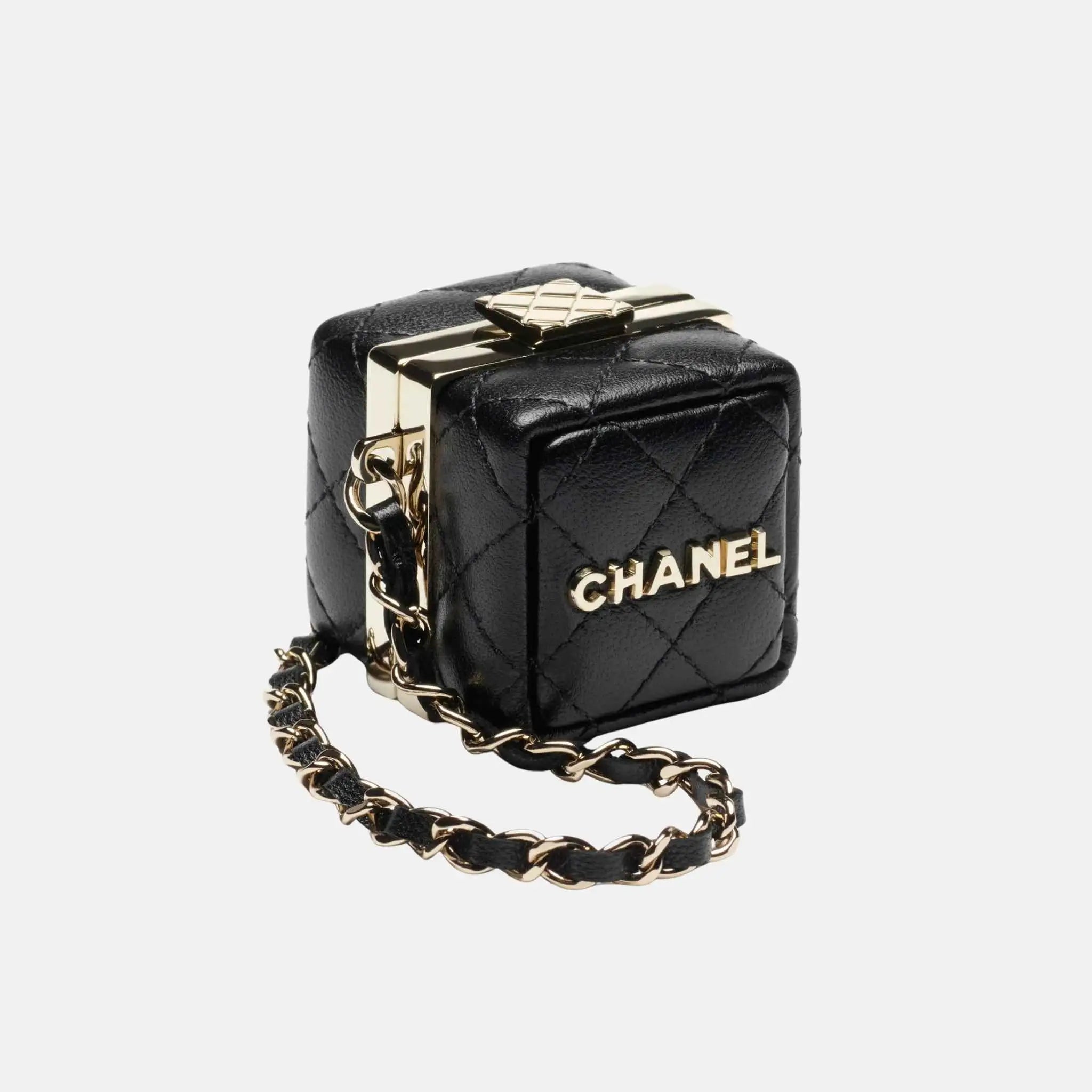 Chanel Mini Lambskin Bag Charm, Black, Front
