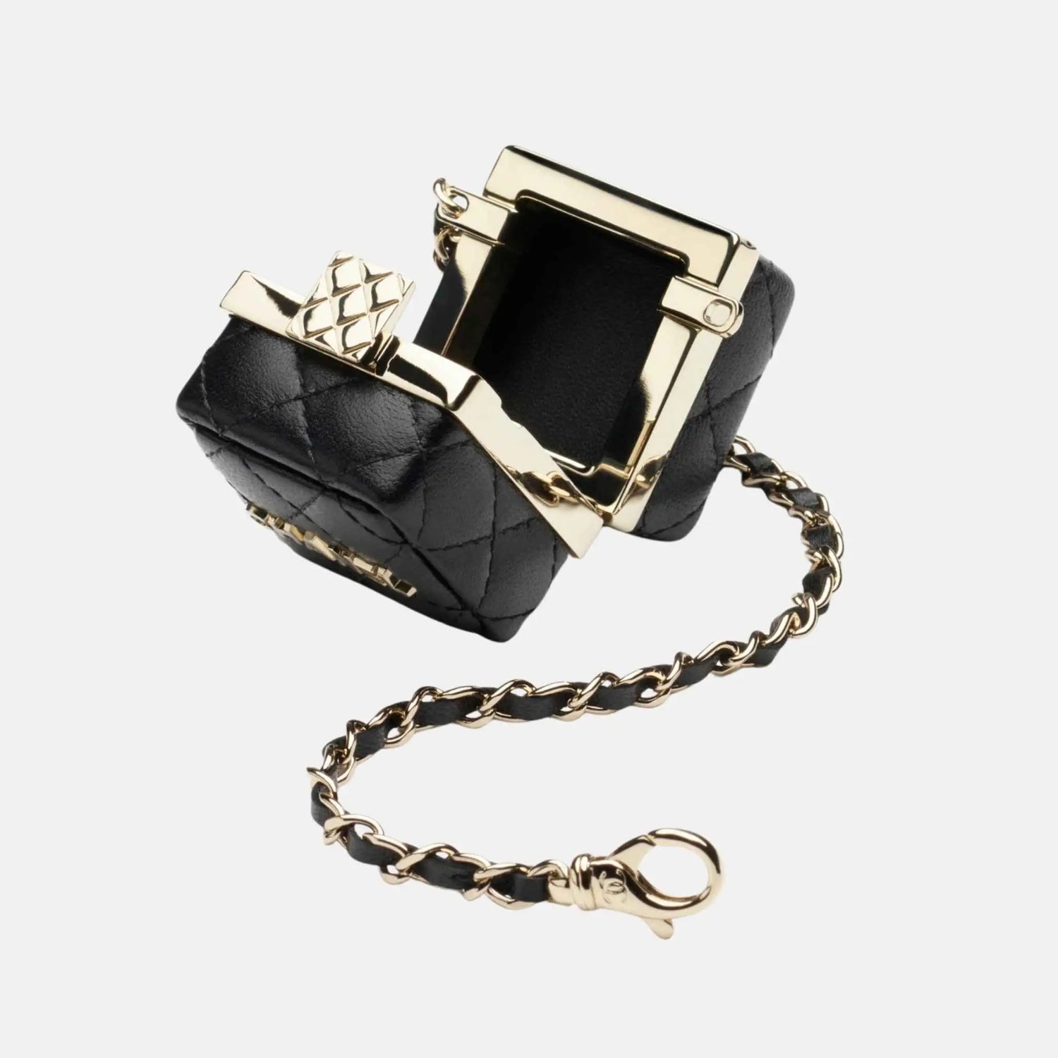 Chanel Mini Lambskin Bag Charm, Black, Inside