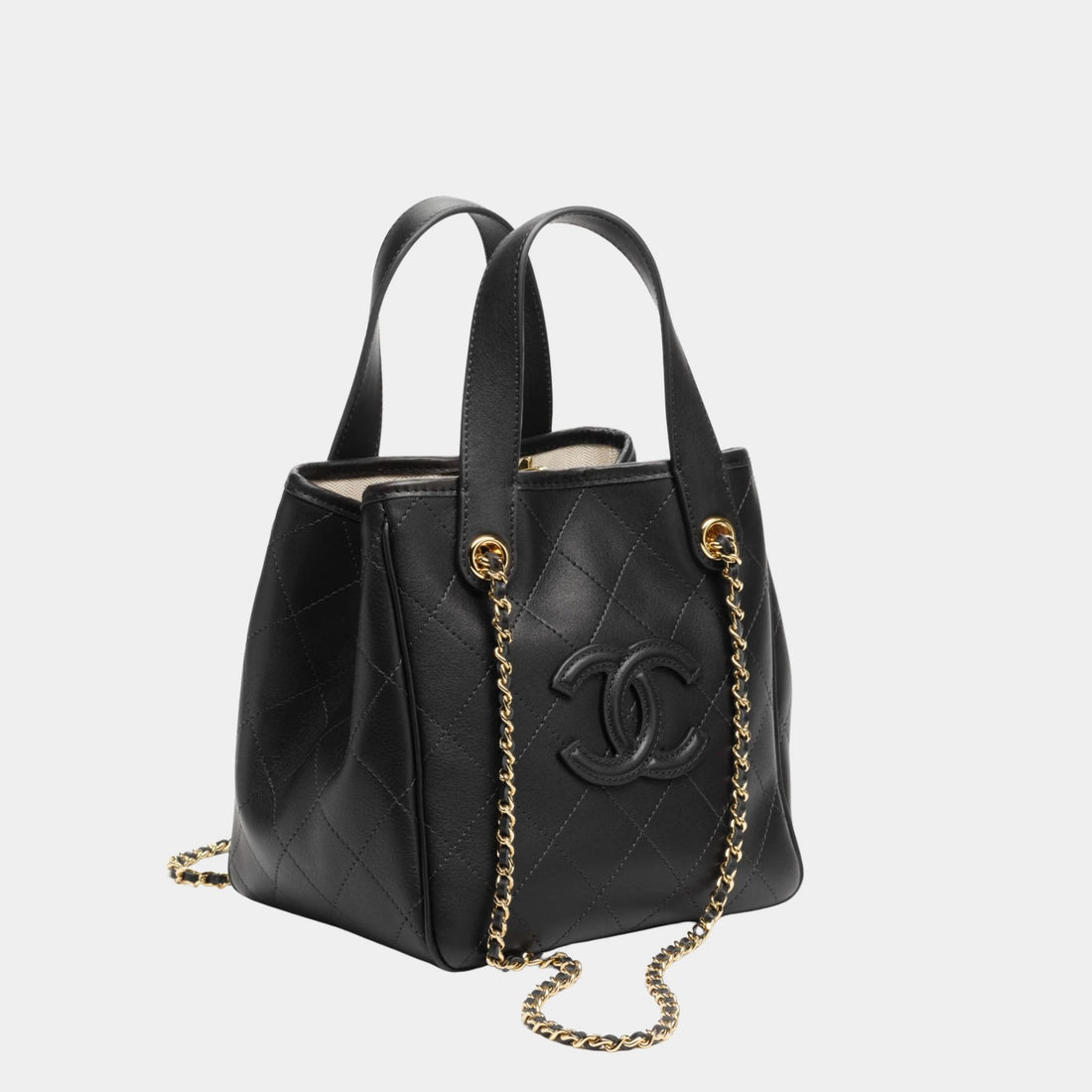Chanel حقيبة توت صغيرة من جلد العجل ومعدن بلون ذهبي